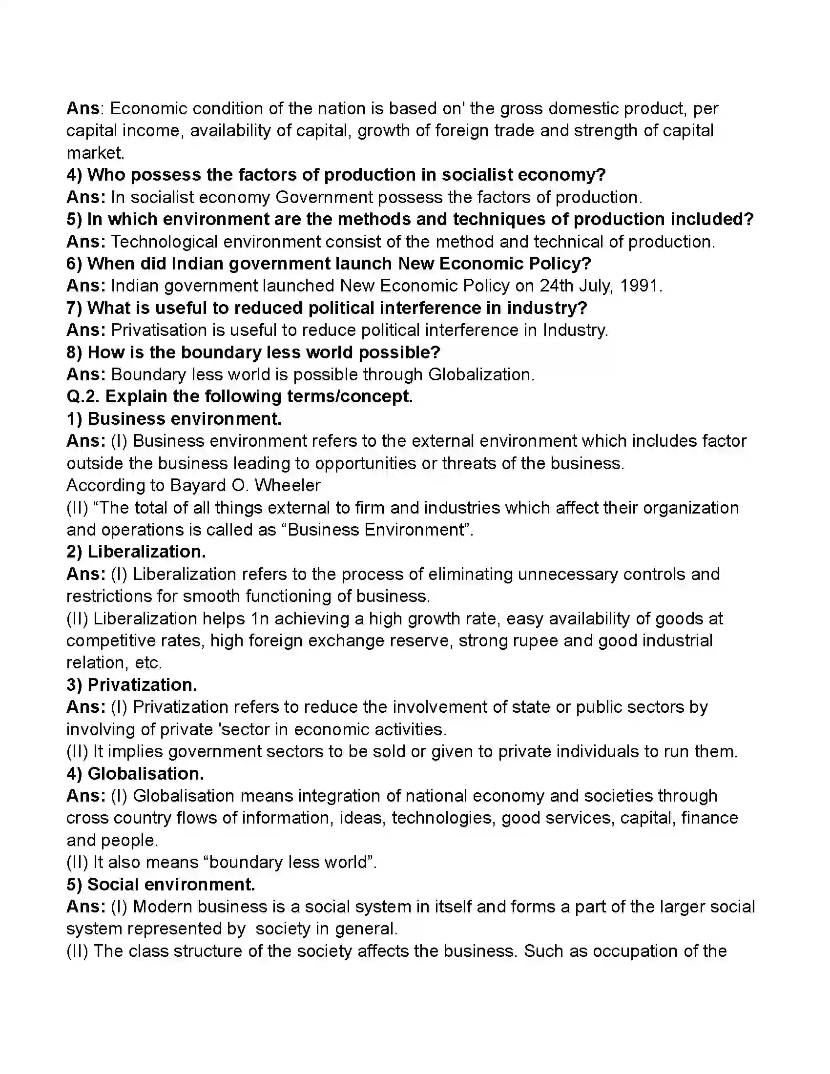 Maharashtra Board Class 11th Organisation of Commerce & Management Business Environment Revision Note 4