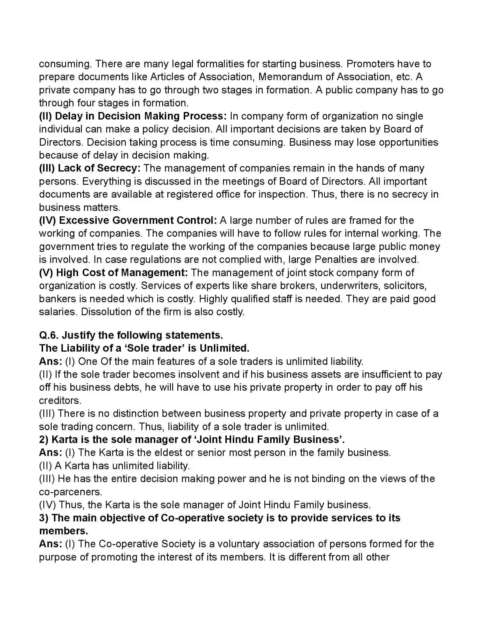 Maharashtra Board Class 11th Organisation of Commerce & Management Forms of Business Organisation – I Revision Note 17