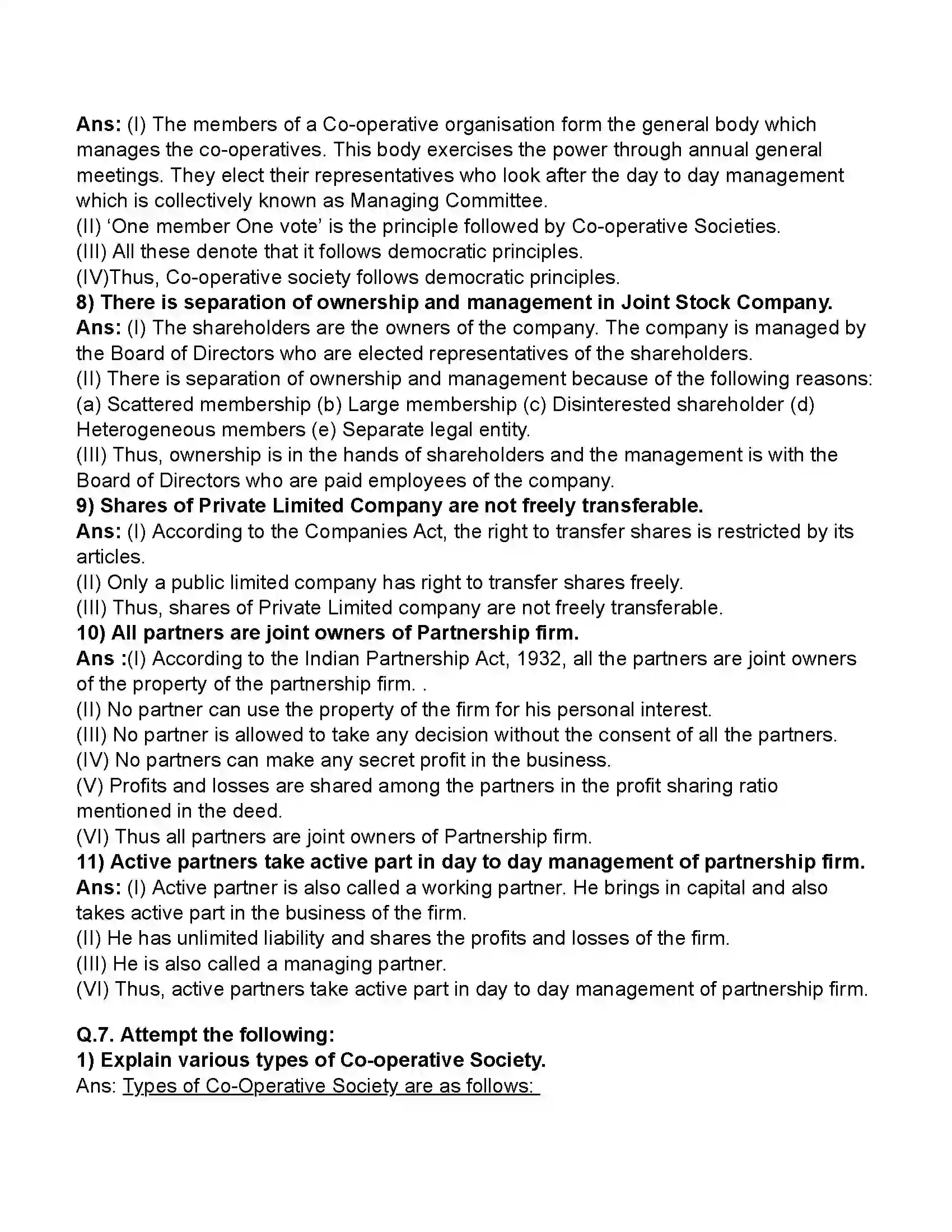 Maharashtra Board Class 11th Organisation of Commerce & Management Forms of Business Organisation – I Revision Note 19