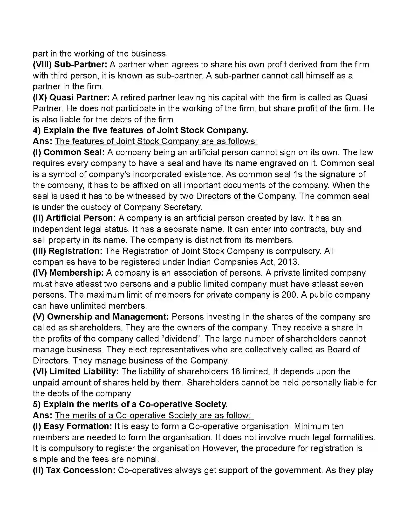 Maharashtra Board Class 11th Organisation of Commerce & Management Forms of Business Organisation – I Revision Note 26
