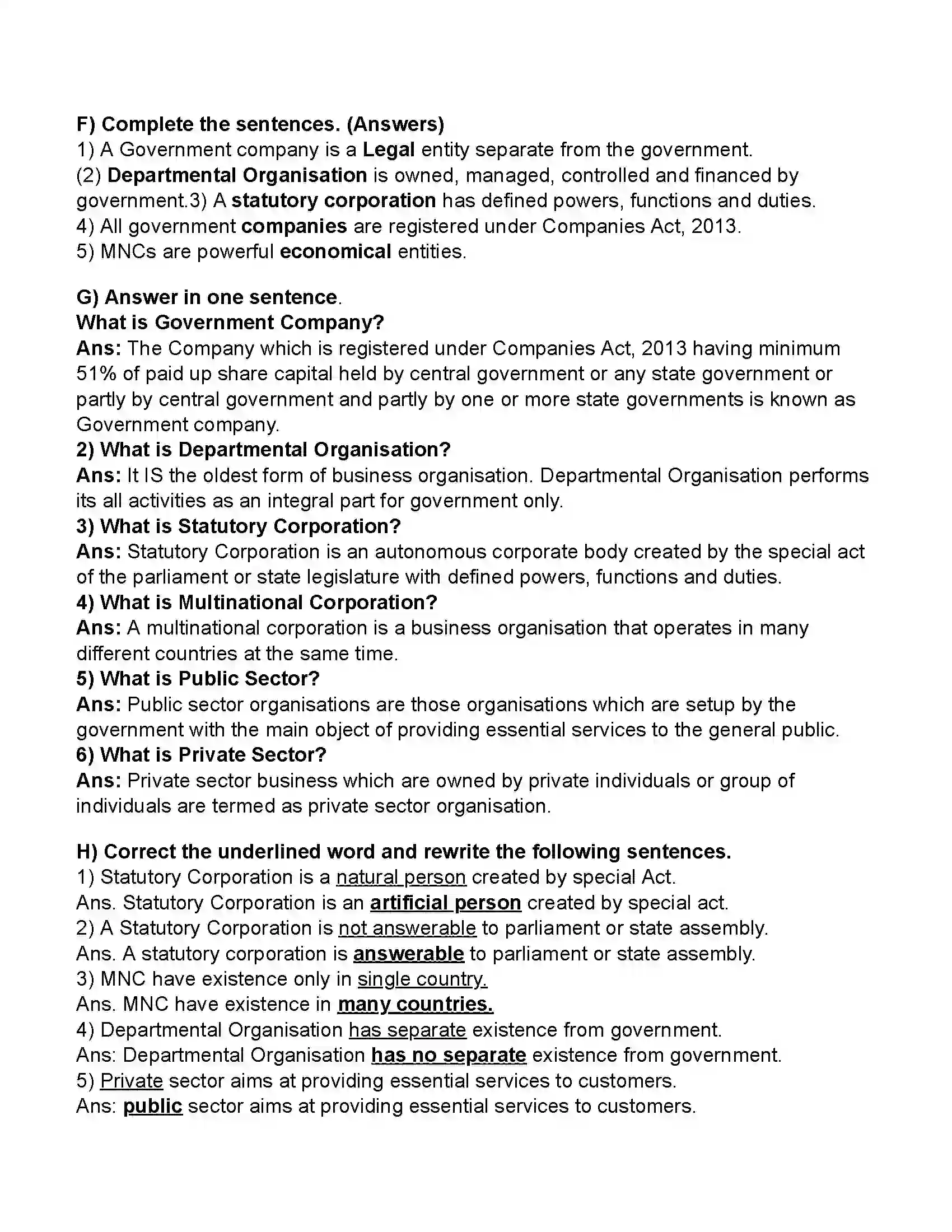 Maharashtra Board Class 11th Organisation of Commerce & Management Forms of Business Organisation – II Revision Note 4
