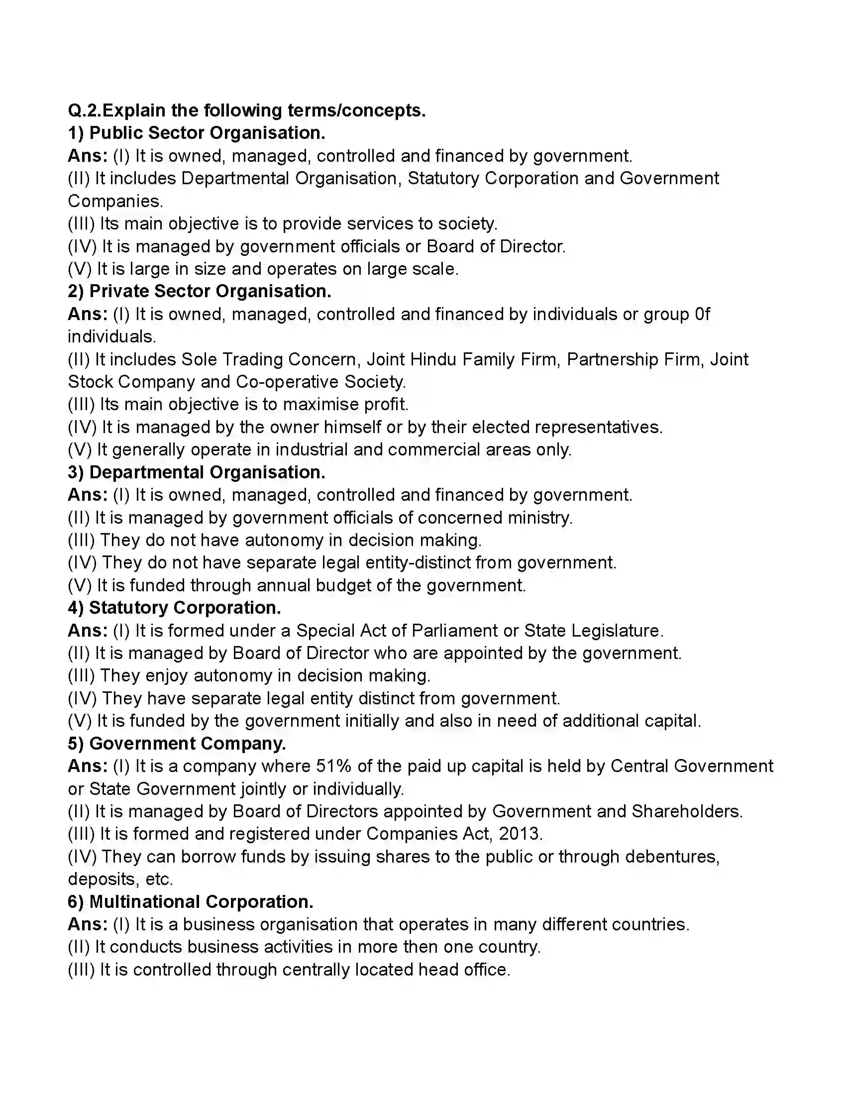 Maharashtra Board Class 11th Organisation of Commerce & Management Forms of Business Organisation – II Revision Note 5