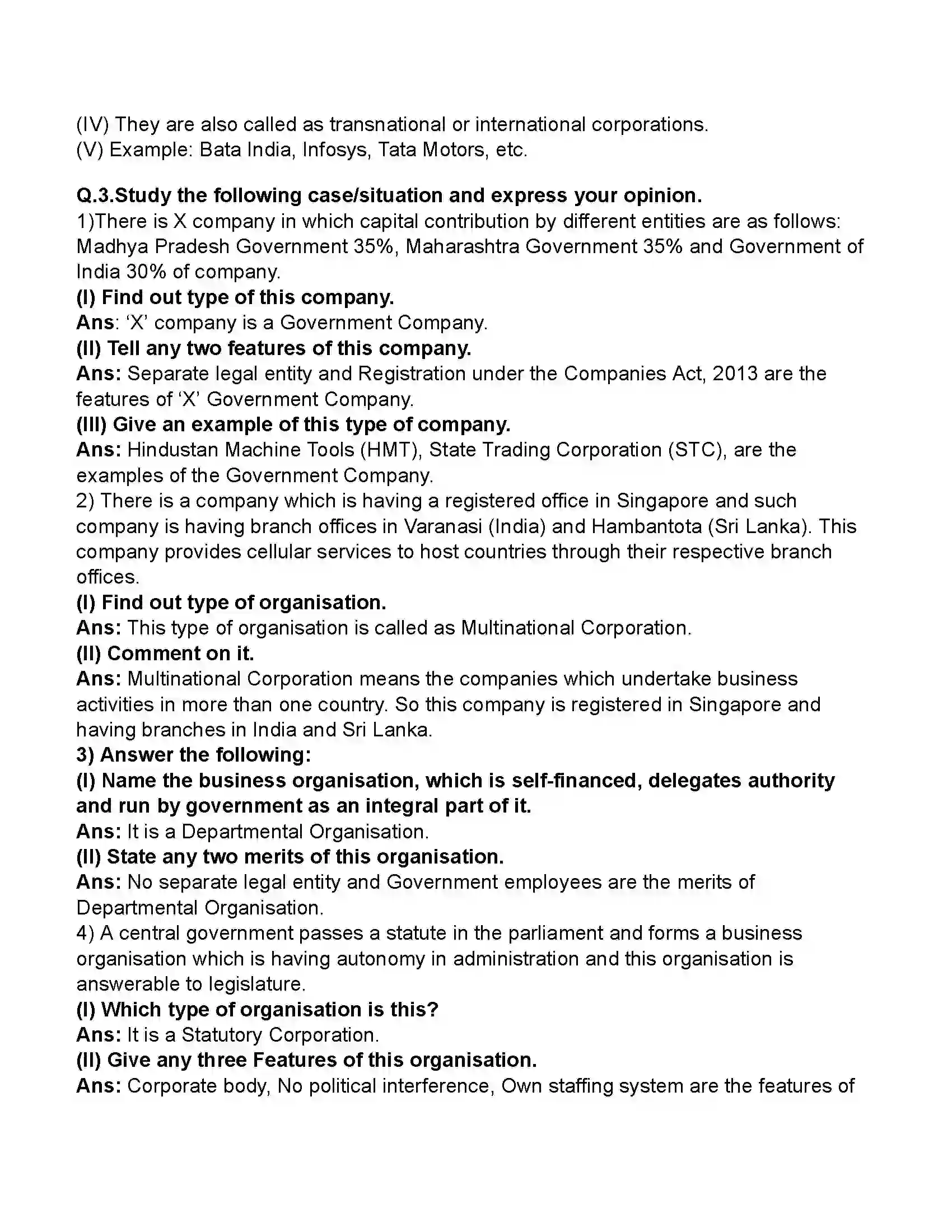 Maharashtra Board Class 11th Organisation of Commerce & Management Forms of Business Organisation – II Revision Note 6