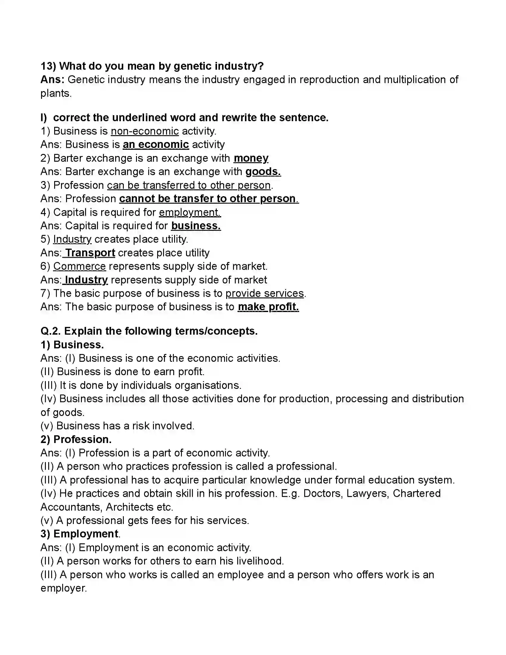 Maharashtra Board Class 11th Organisation of Commerce & Management Introduction of Commerce and Business Revision Note 5