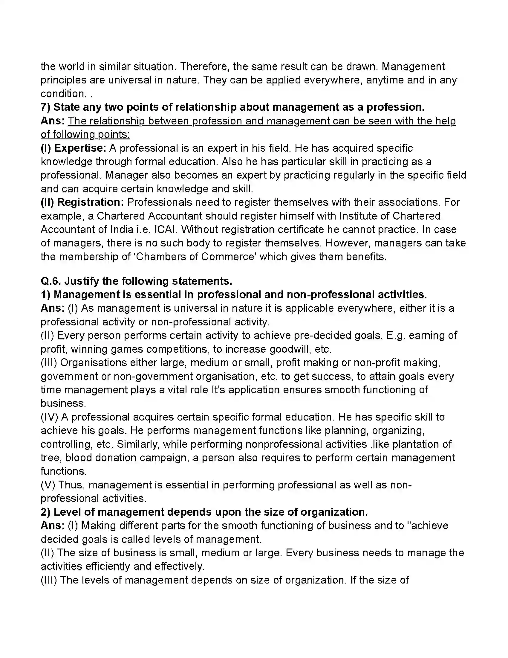 Maharashtra Board Class 11th Organisation of Commerce & Management Introduction to Management Revision Note 10