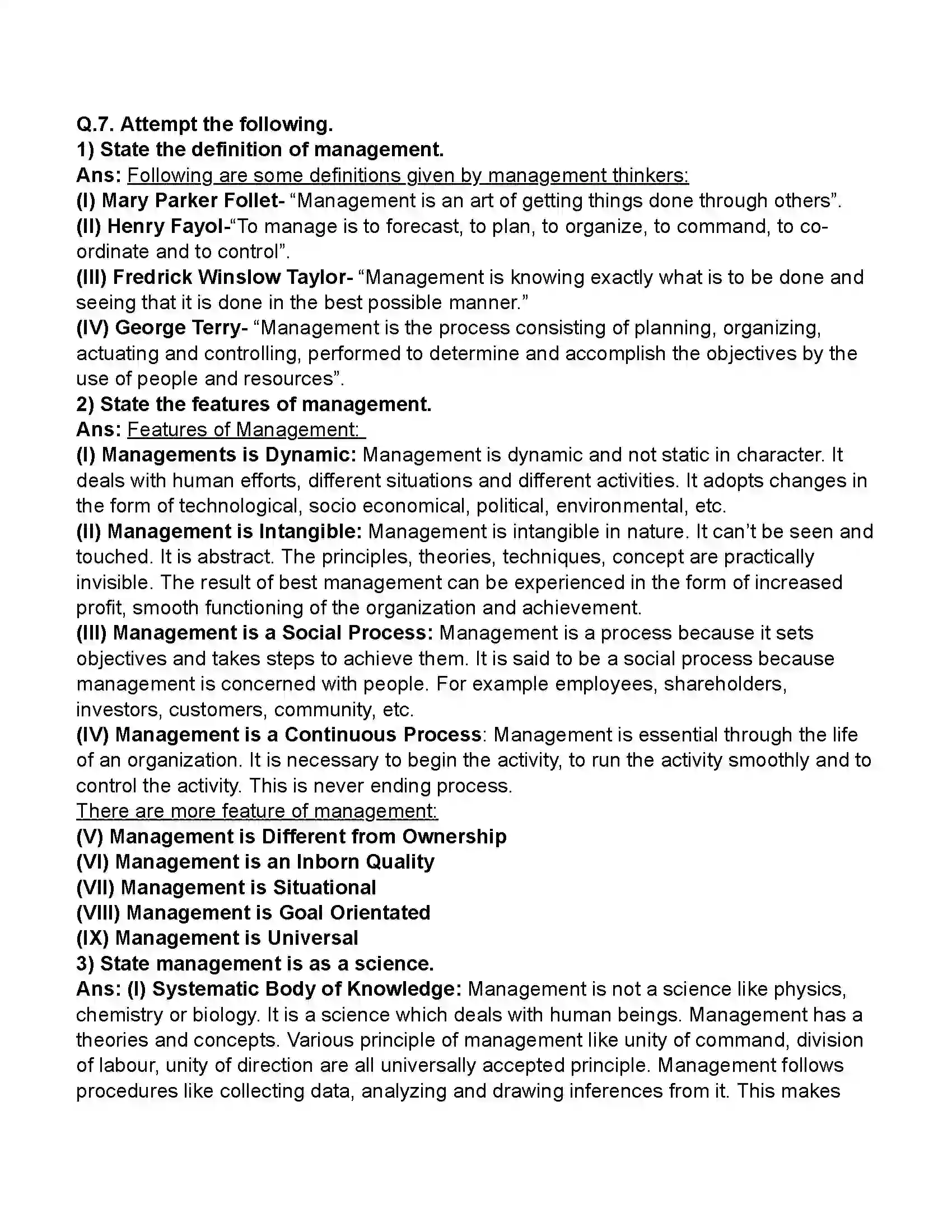 Maharashtra Board Class 11th Organisation of Commerce & Management Introduction to Management Revision Note 13