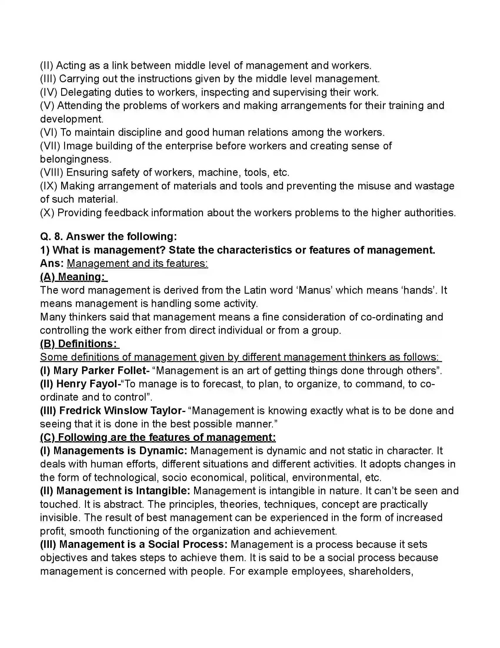 Maharashtra Board Class 11th Organisation of Commerce & Management Introduction to Management Revision Note 16