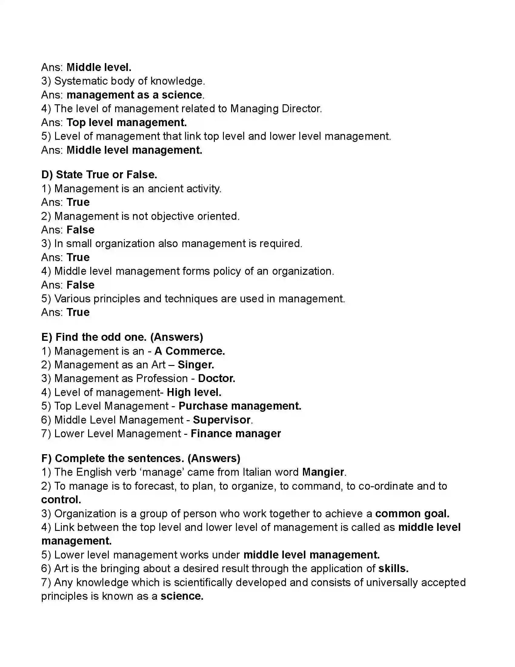 Maharashtra Board Class 11th Organisation of Commerce & Management Introduction to Management Revision Note 2