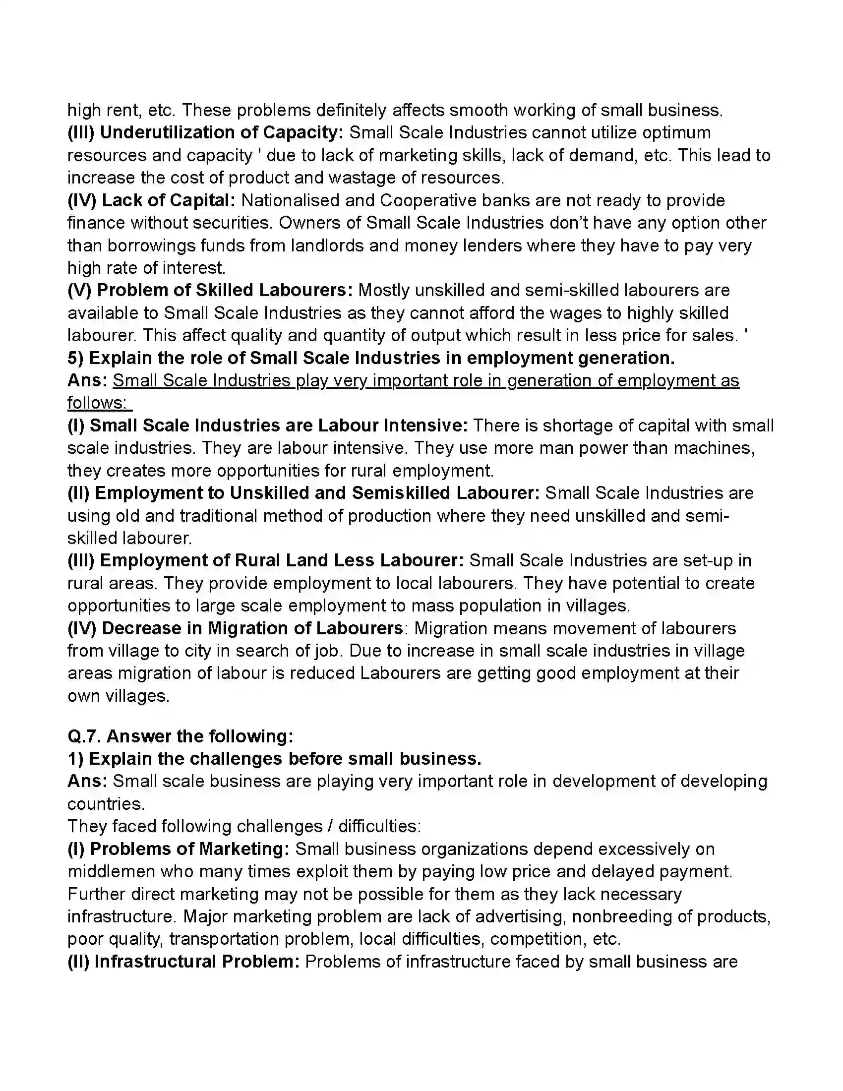 Maharashtra Board Class 11th Organisation of Commerce & Management Small Scale Industry and Business Revision Note 10