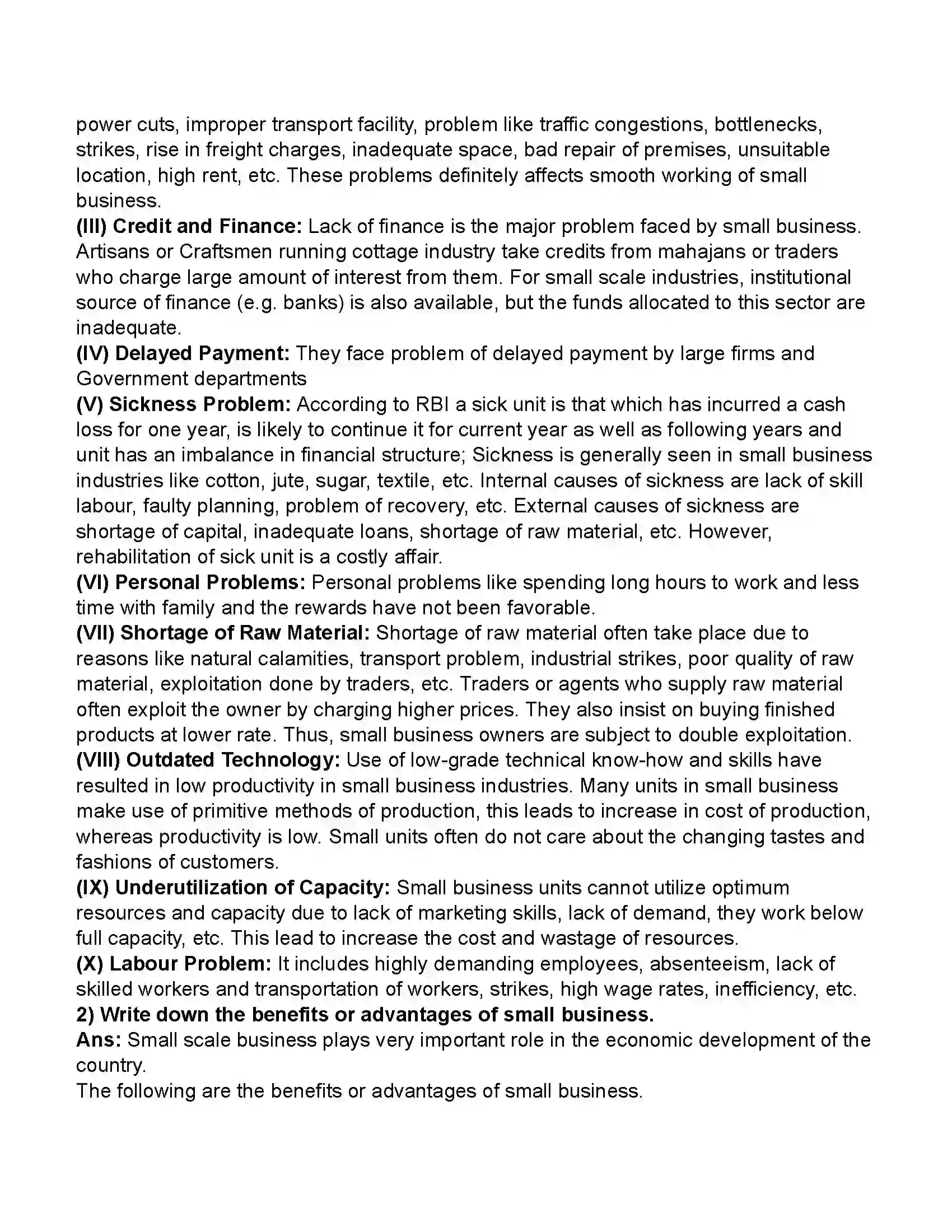 Maharashtra Board Class 11th Organisation of Commerce & Management Small Scale Industry and Business Revision Note 11