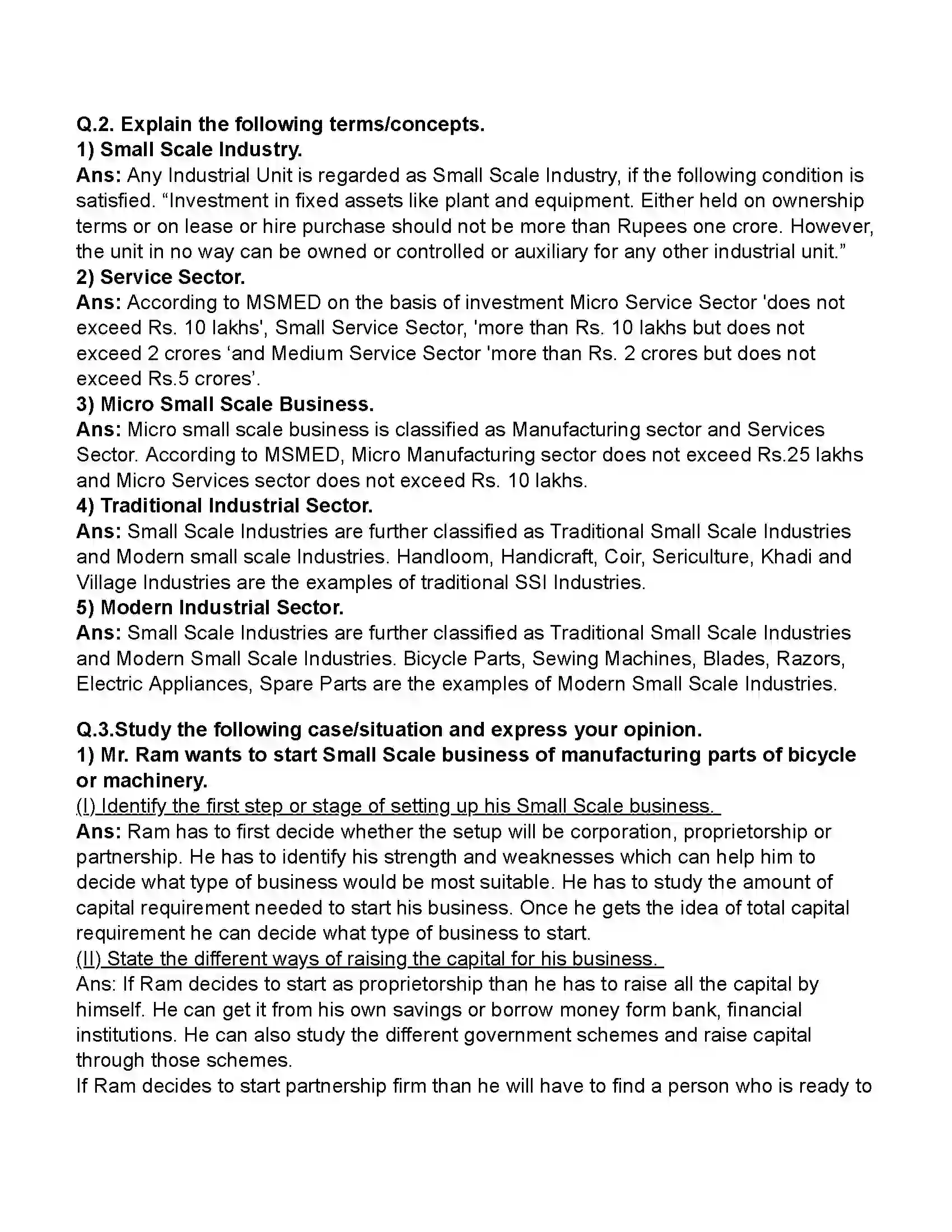 Maharashtra Board Class 11th Organisation of Commerce & Management Small Scale Industry and Business Revision Note 4