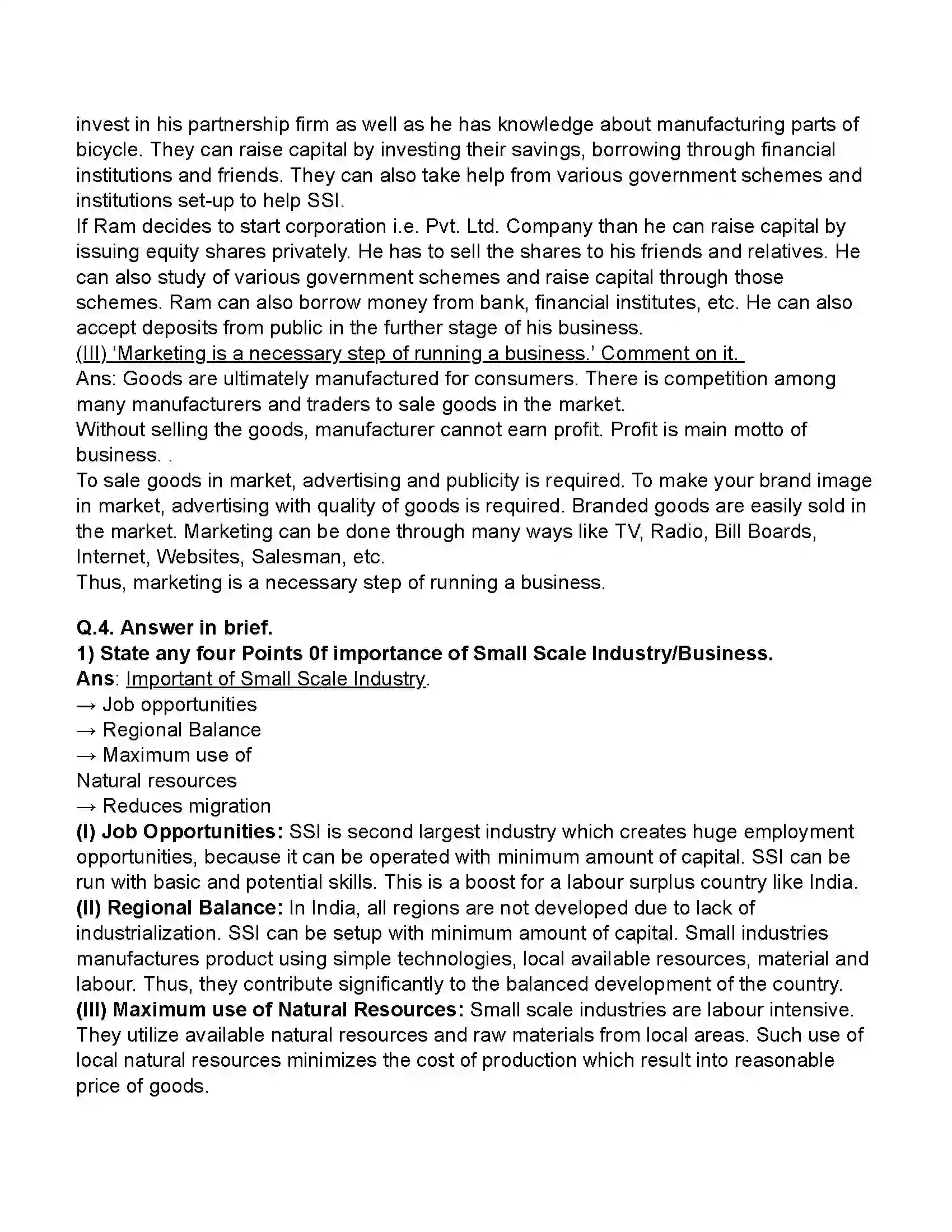 Maharashtra Board Class 11th Organisation of Commerce & Management Small Scale Industry and Business Revision Note 5