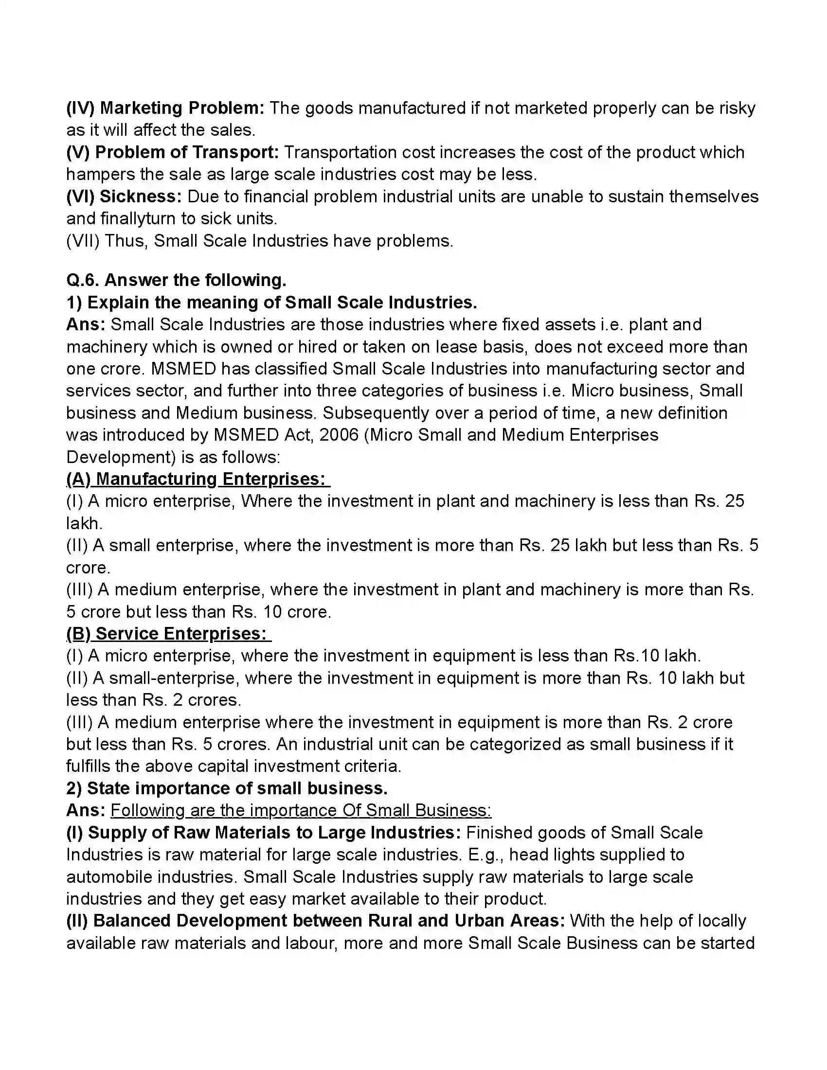 Maharashtra Board Class 11th Organisation of Commerce & Management Small Scale Industry and Business Revision Note 8