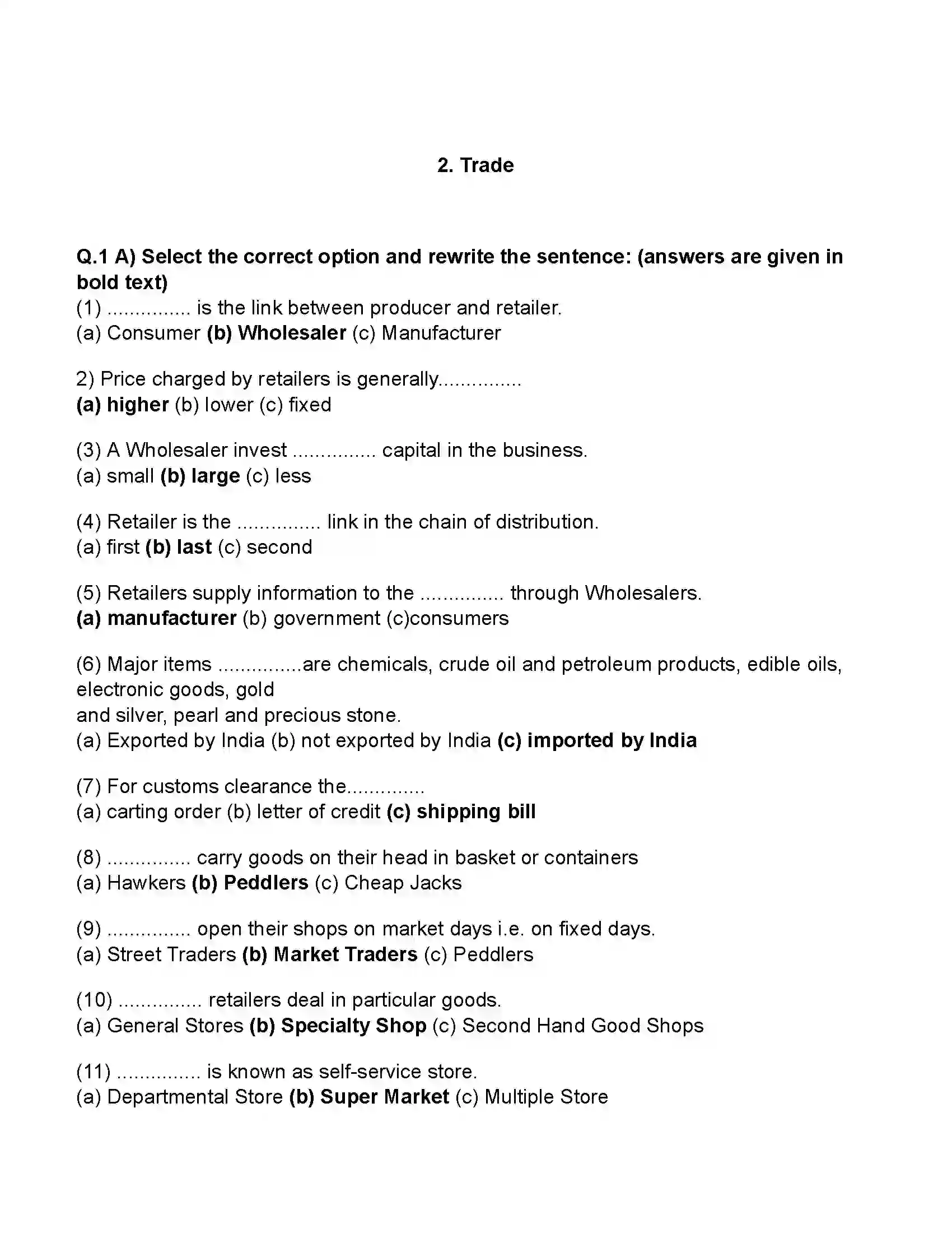 Maharashtra Board Class 11th Organisation of Commerce & Management Trade Revision Note 1