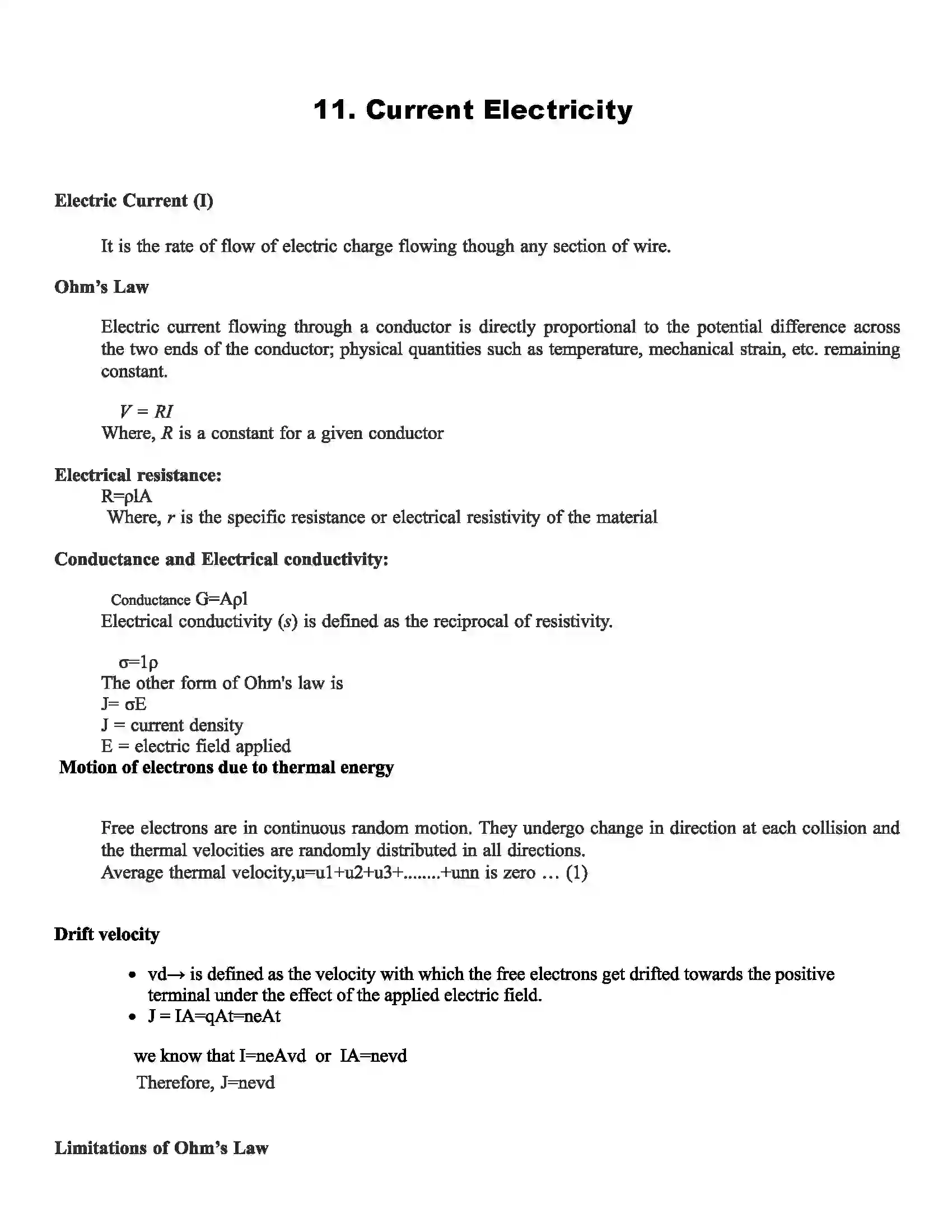 Maharashtra Board Class 11th Physics Current Electricity Revision Note 1