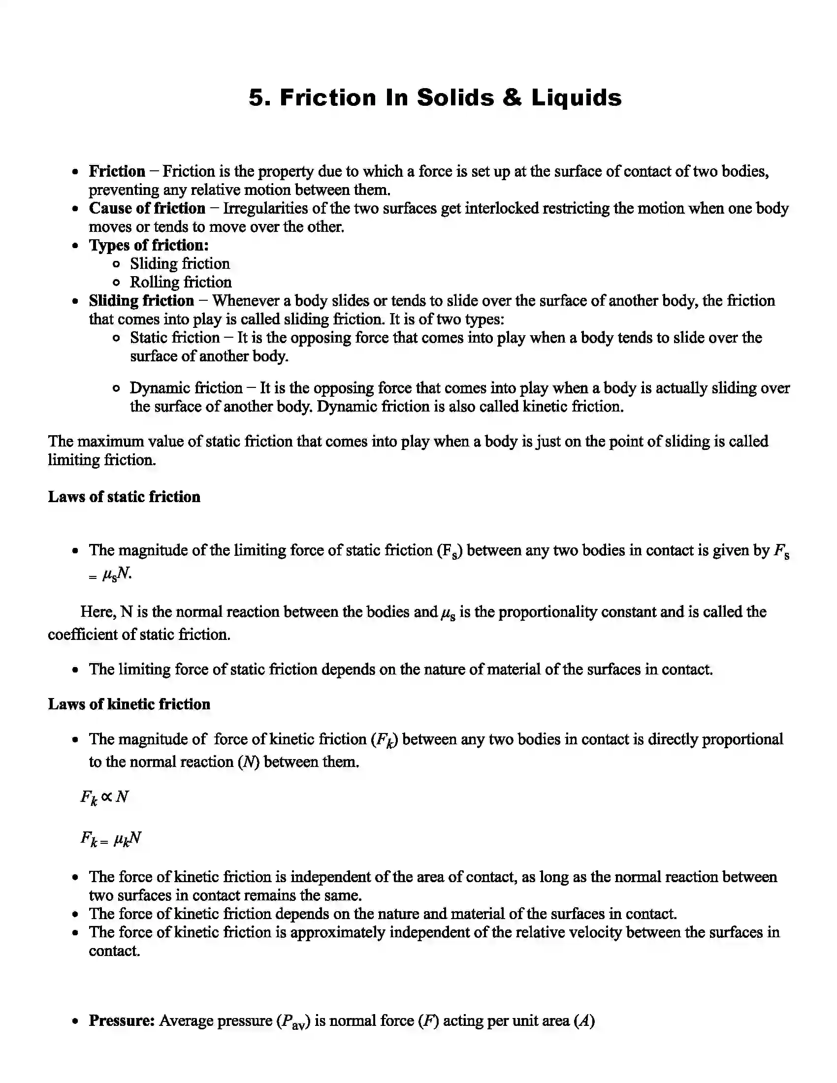 Maharashtra Board Class 11th Physics Friction In Solids & Liquids Revision Note 1