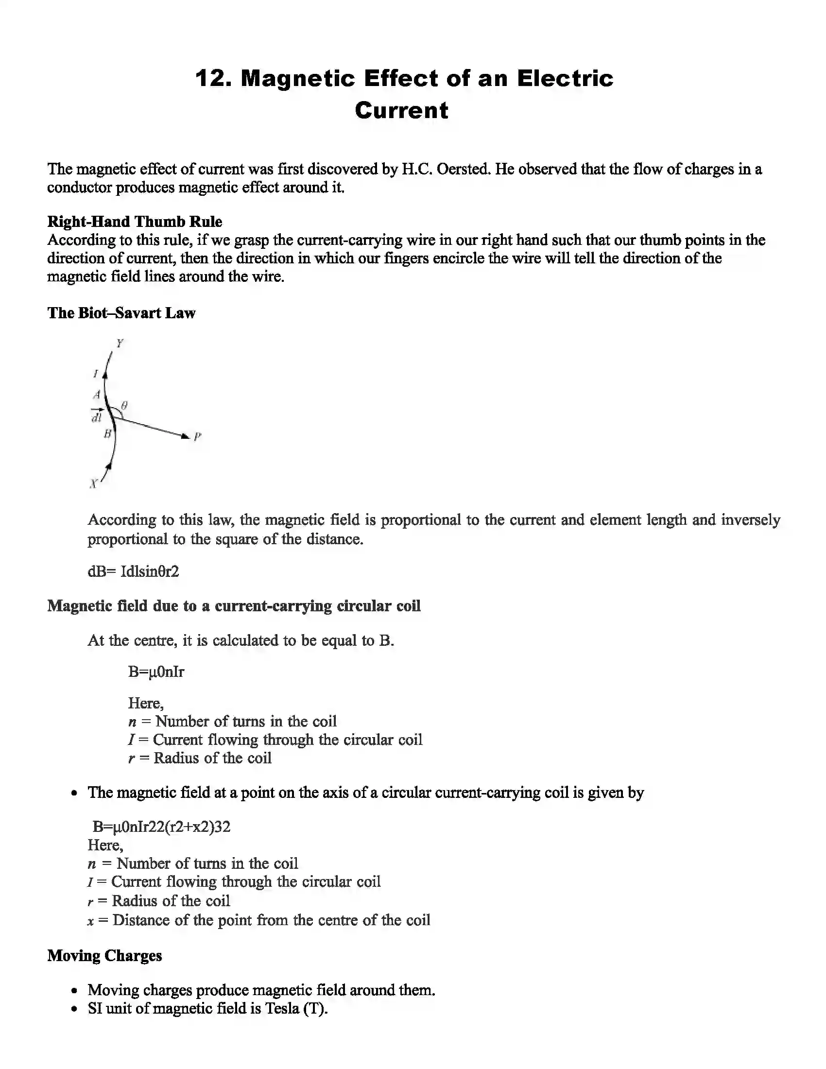 Maharashtra Board Class 11th Physics Magnetic Effect of an Electric Current Revision Note 1