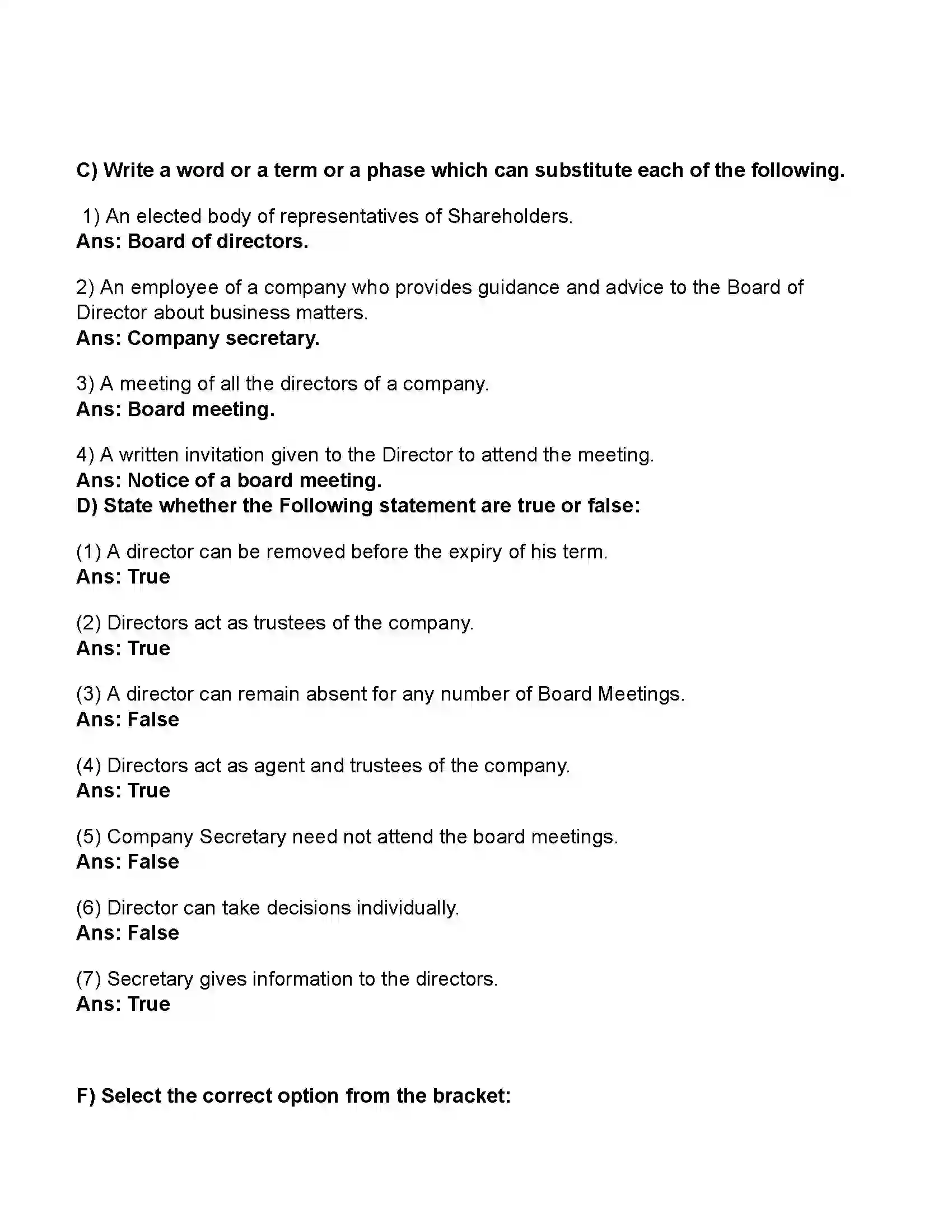 Maharashtra Board Class 11th Secretarial Practice Correspondence With Directors Revision Note 2