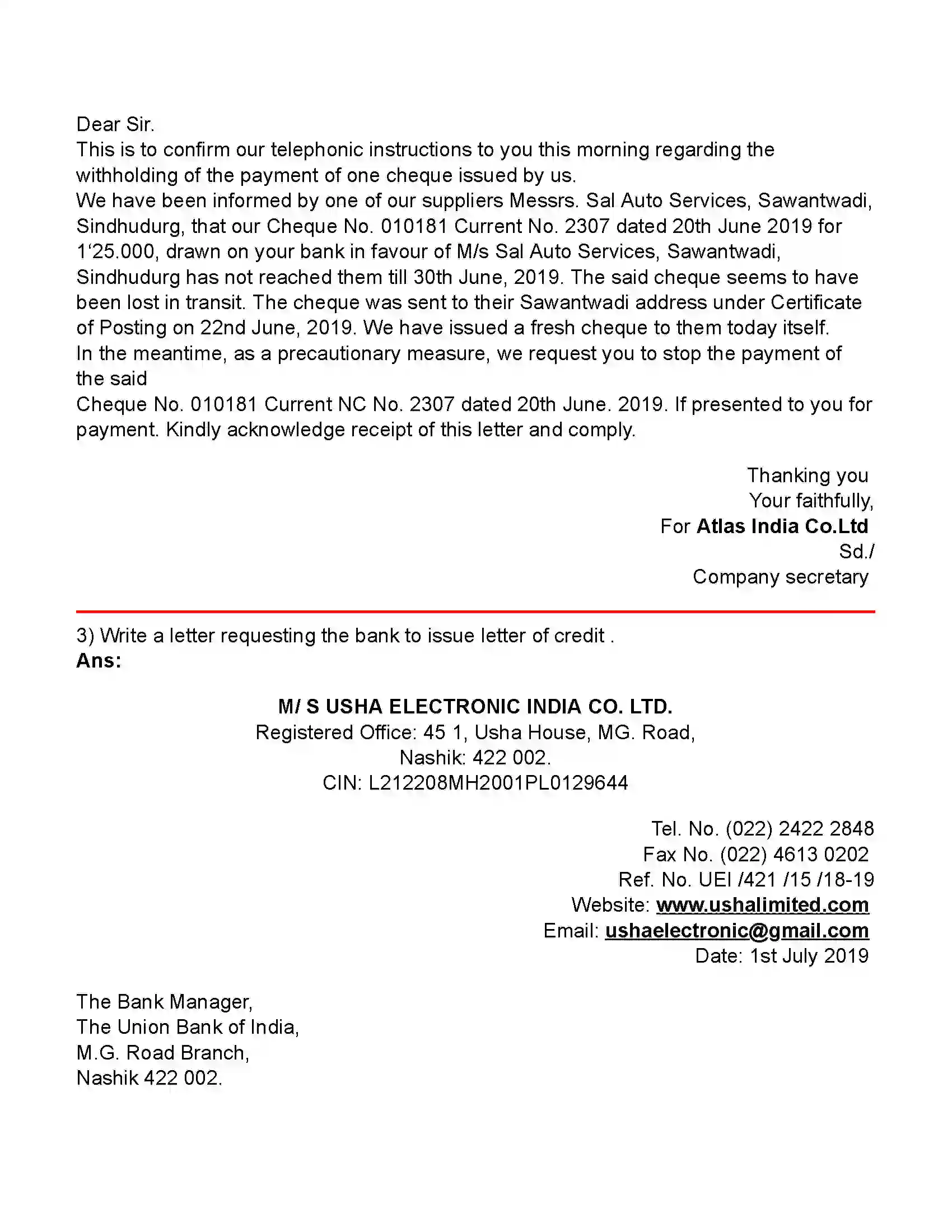 Maharashtra Board Class 11th Secretarial Practice Corresponding With Banks (Letters) Revision Note 3