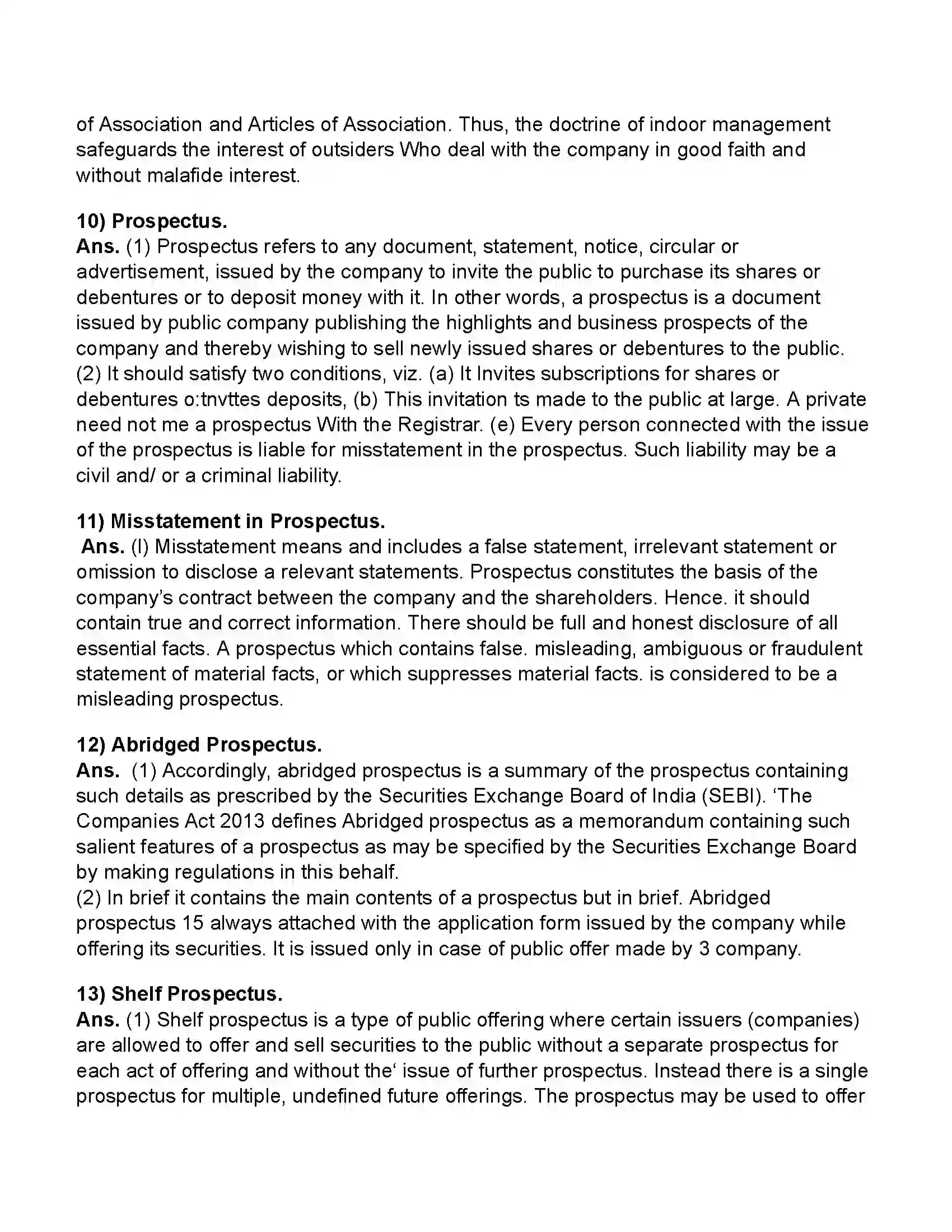 Maharashtra Board Class 11th Secretarial Practice Documents Related to Formation of a Joint Stock Company Revision Note 10