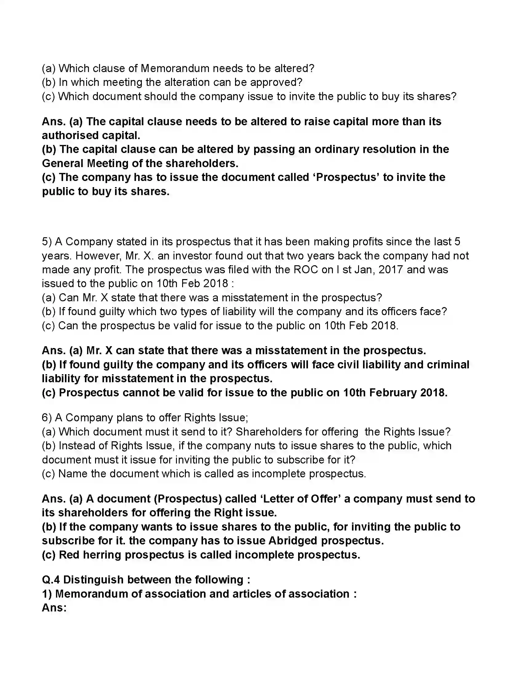 Maharashtra Board Class 11th Secretarial Practice Documents Related to Formation of a Joint Stock Company Revision Note 13