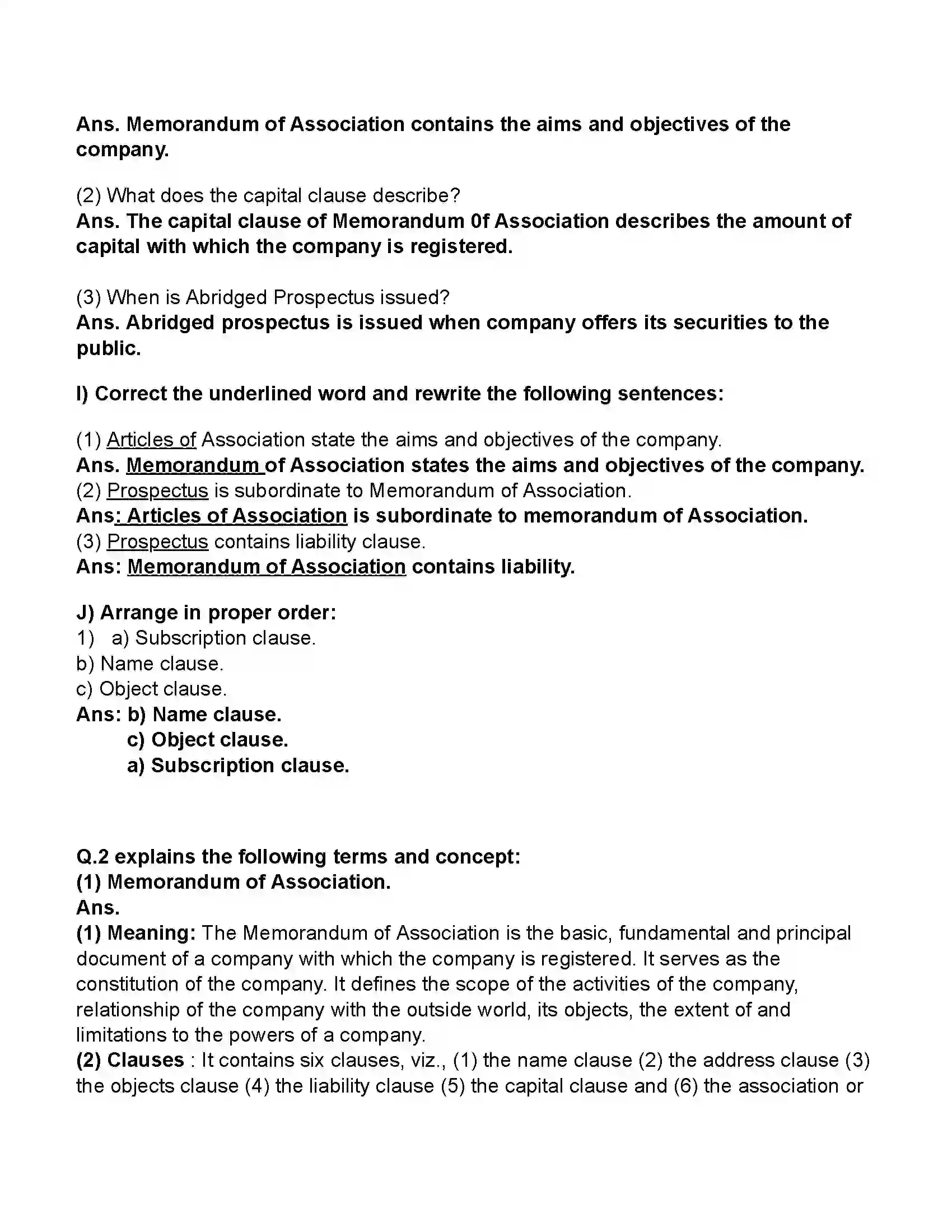 Maharashtra Board Class 11th Secretarial Practice Documents Related to Formation of a Joint Stock Company Revision Note 6