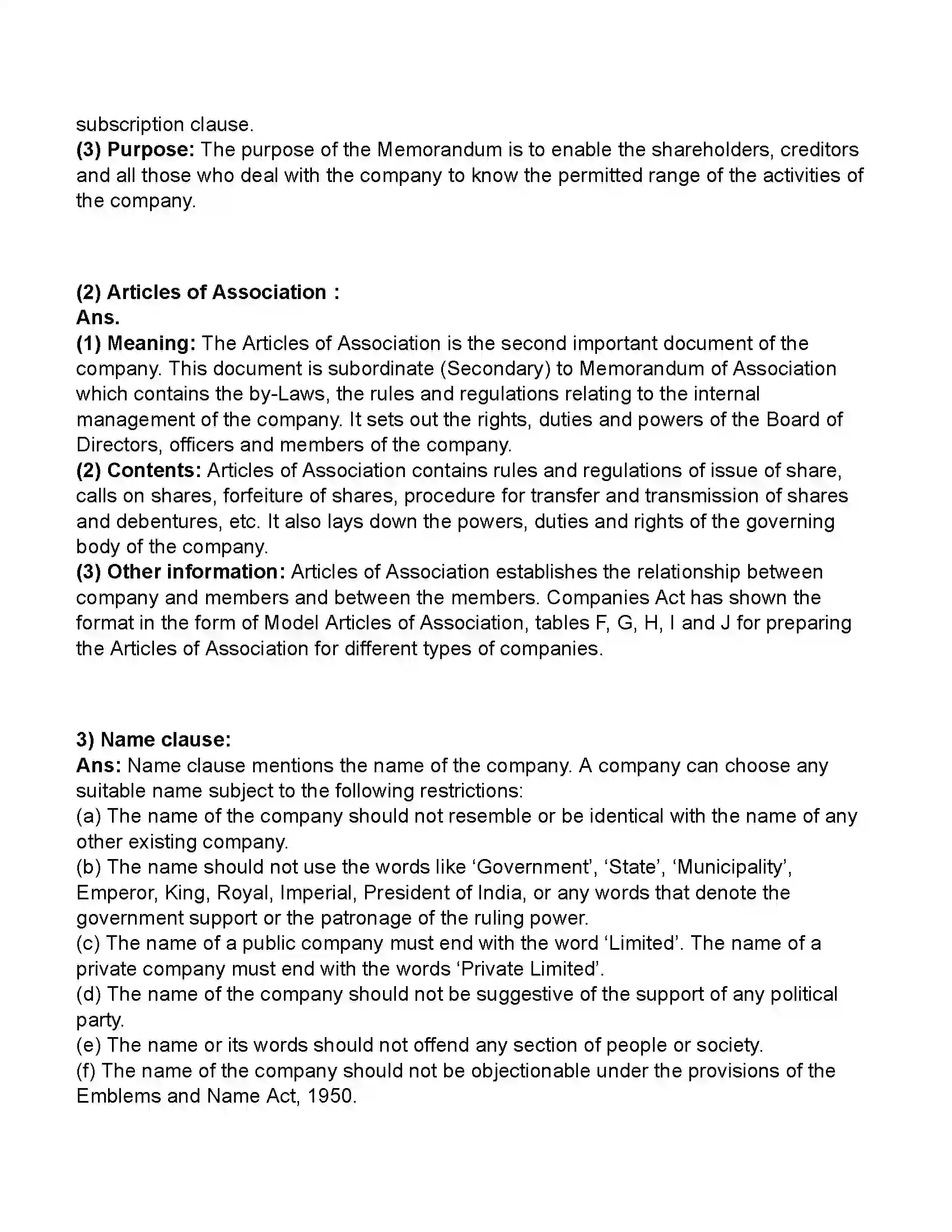 Maharashtra Board Class 11th Secretarial Practice Documents Related to Formation of a Joint Stock Company Revision Note 7