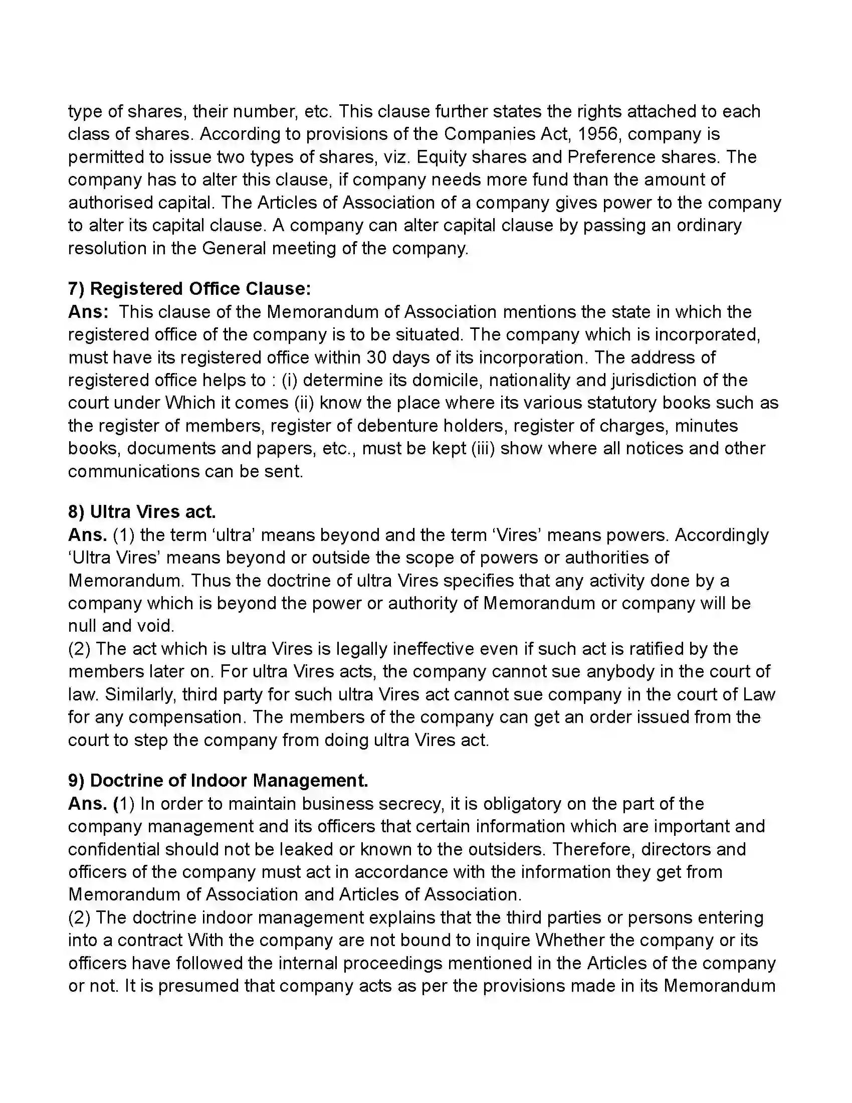 Maharashtra Board Class 11th Secretarial Practice Documents Related to Formation of a Joint Stock Company Revision Note 9