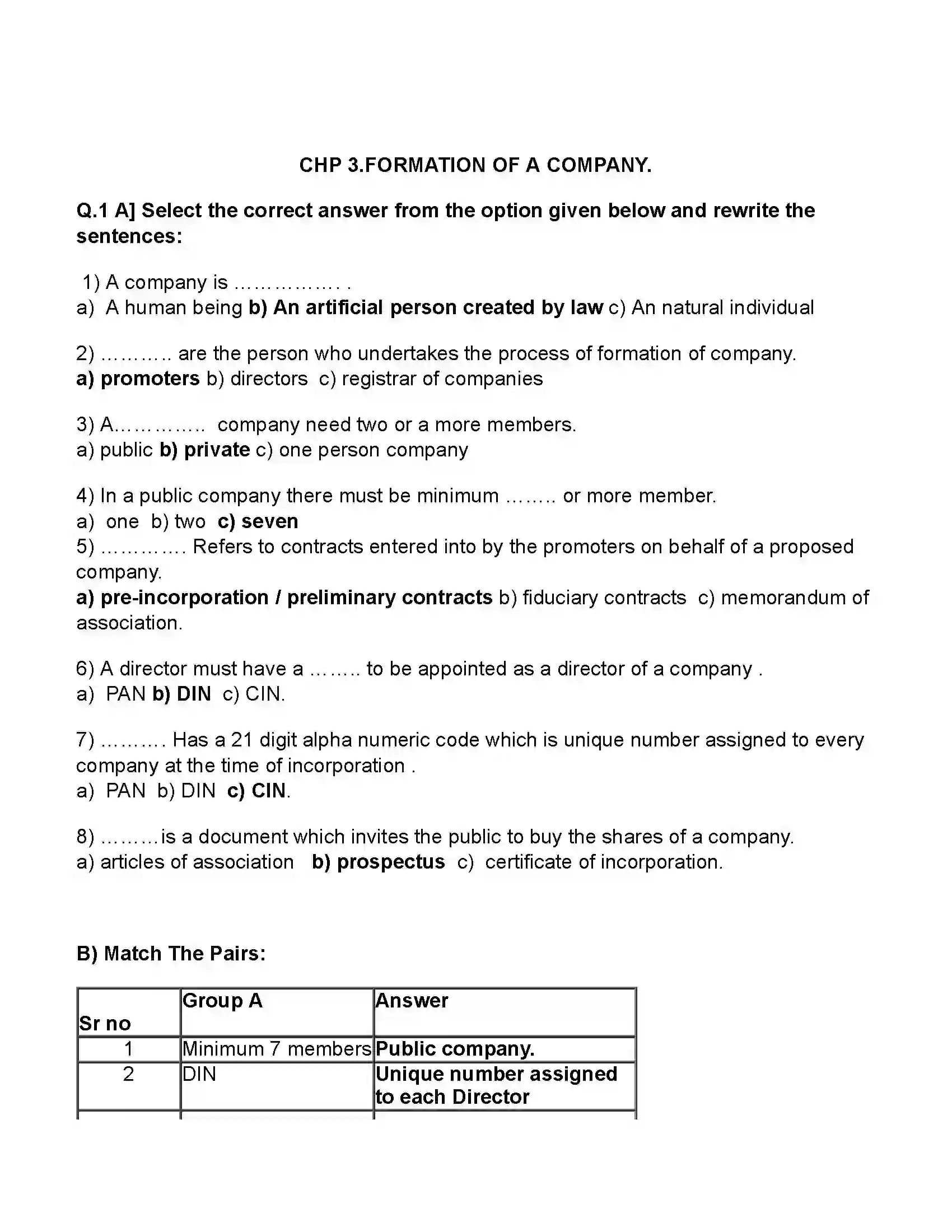 Maharashtra Board Class 11th Secretarial Practice Formation of a Company Revision Note 1