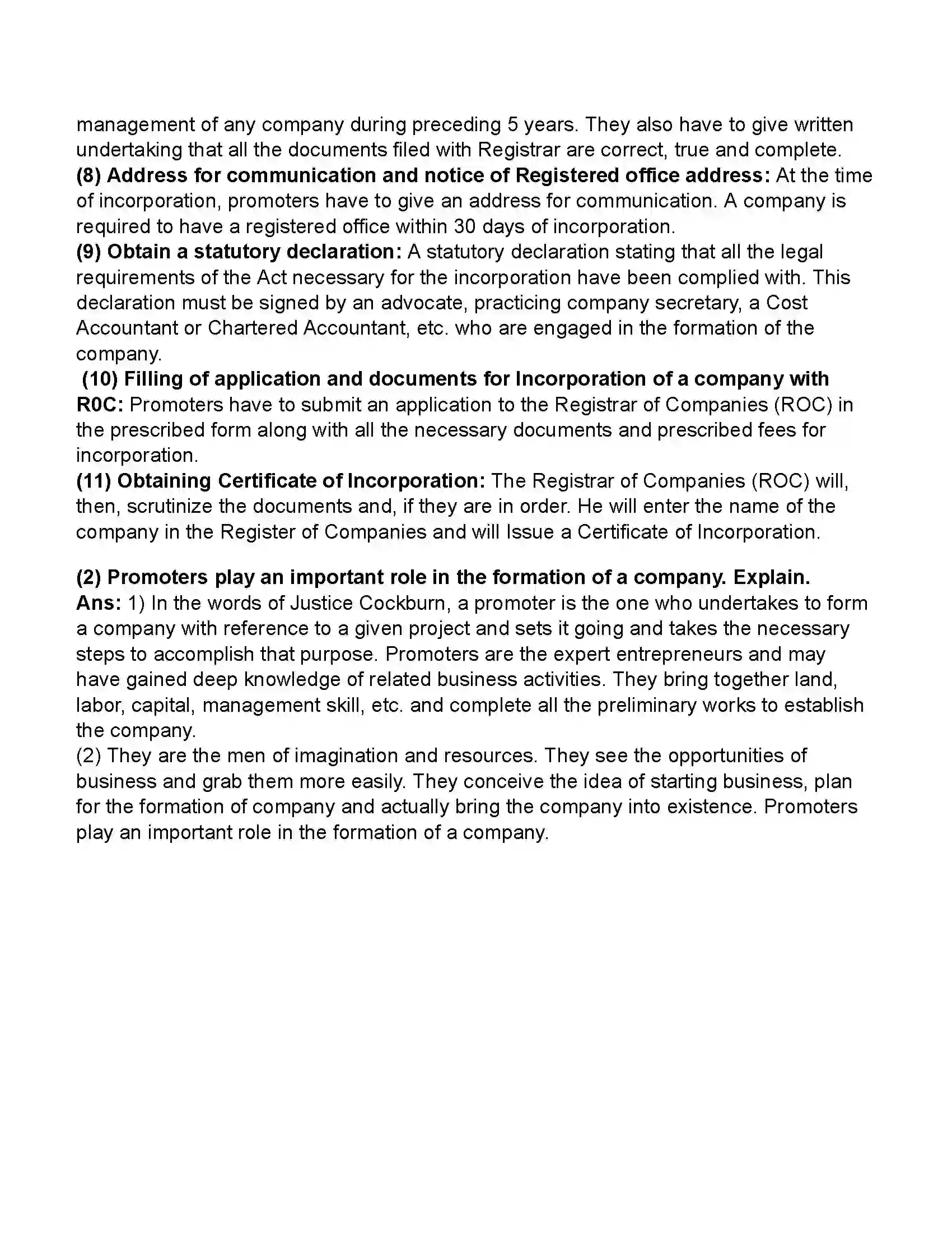 Maharashtra Board Class 11th Secretarial Practice Formation of a Company Revision Note 12
