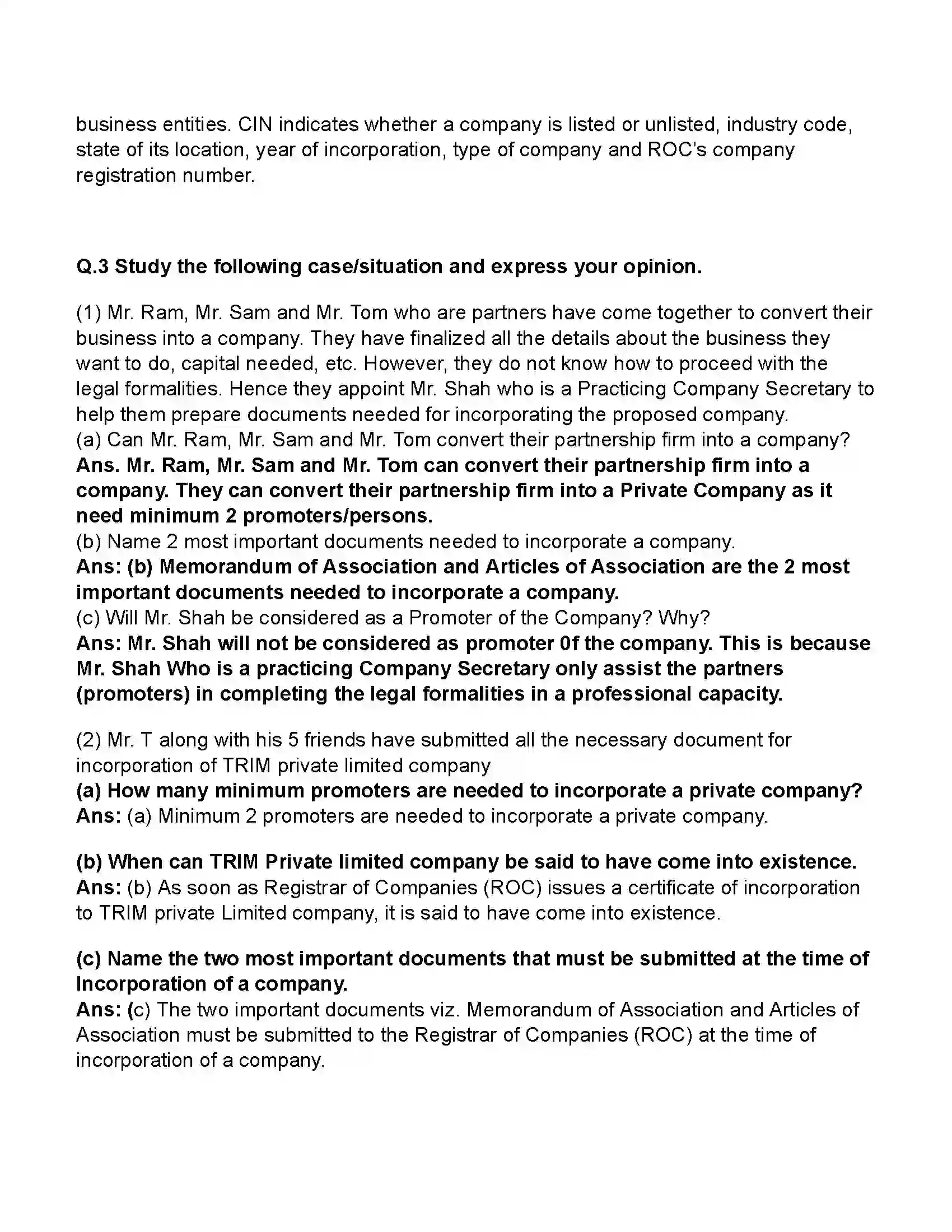 Maharashtra Board Class 11th Secretarial Practice Formation of a Company Revision Note 7