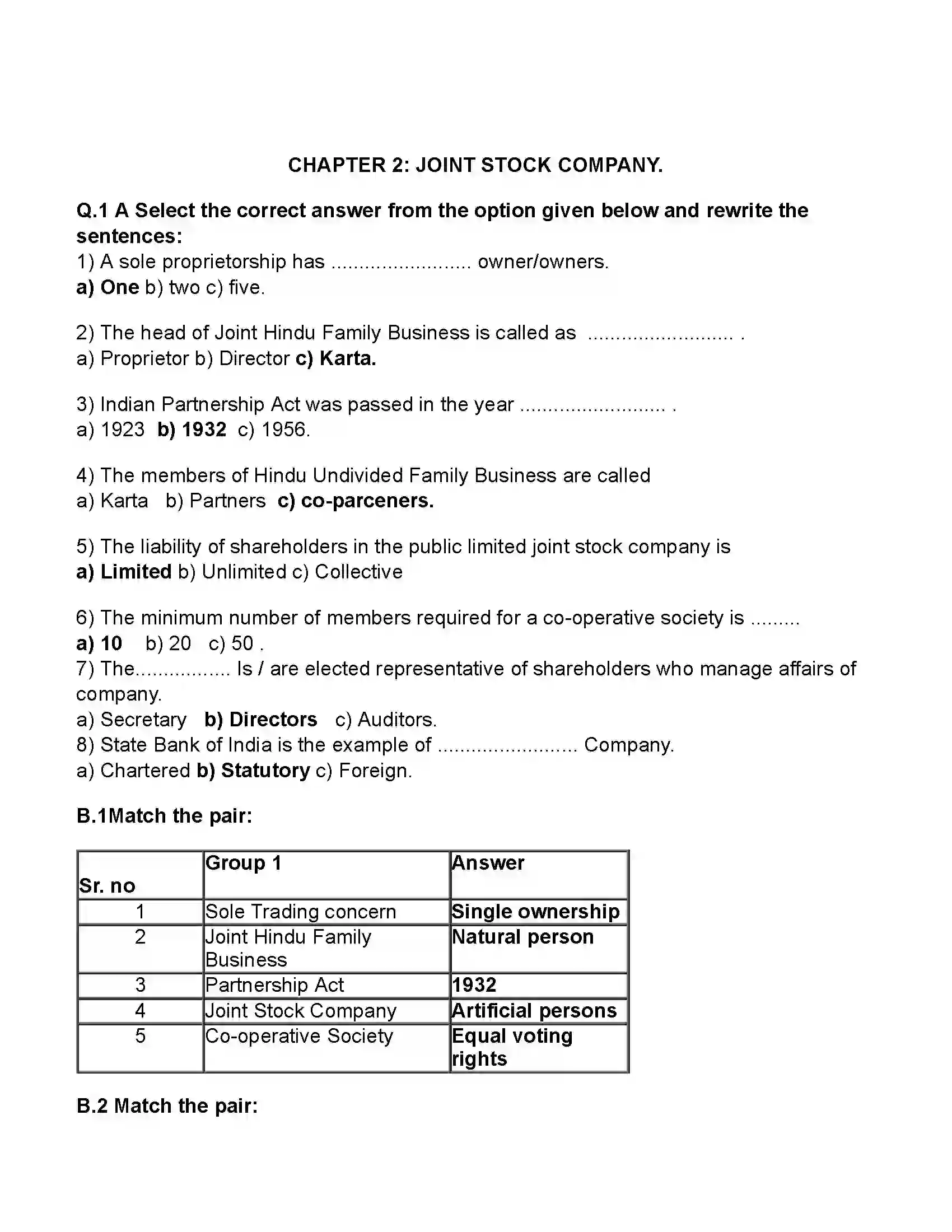 Maharashtra Board Class 11th Secretarial Practice Joint Stock Company Revision Note 1