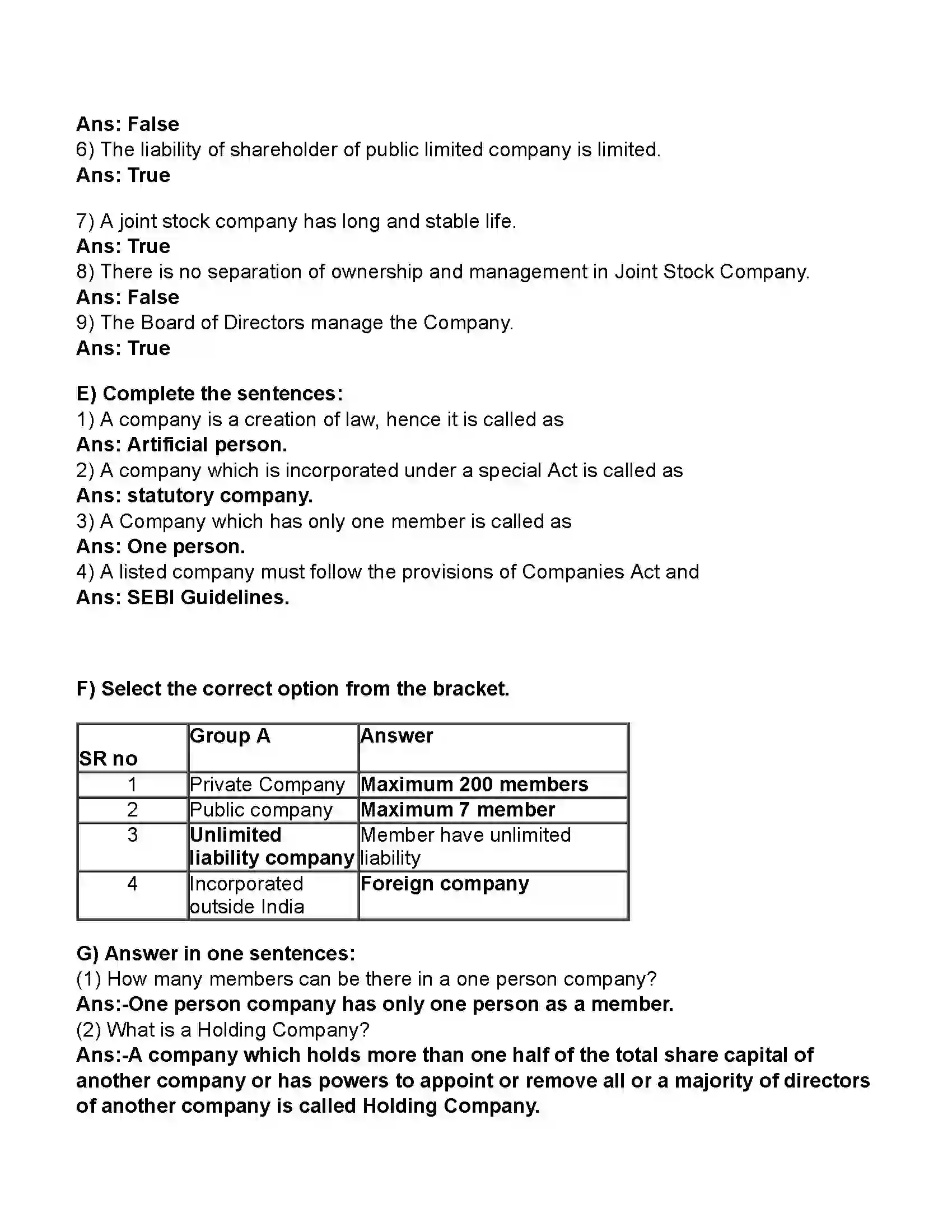 Maharashtra Board Class 11th Secretarial Practice Joint Stock Company Revision Note 3