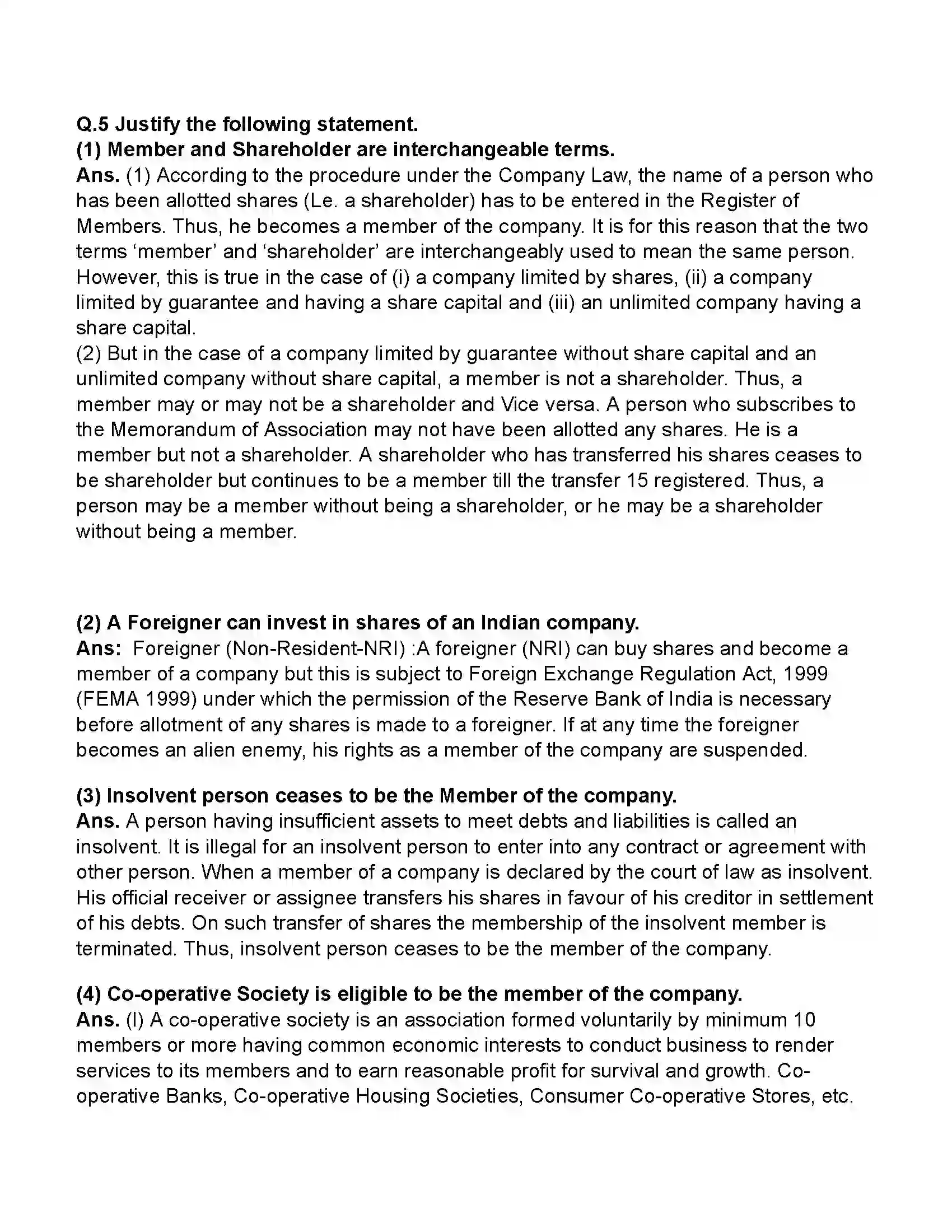 Maharashtra Board Class 11th Secretarial Practice Members of a Company Revision Note 11