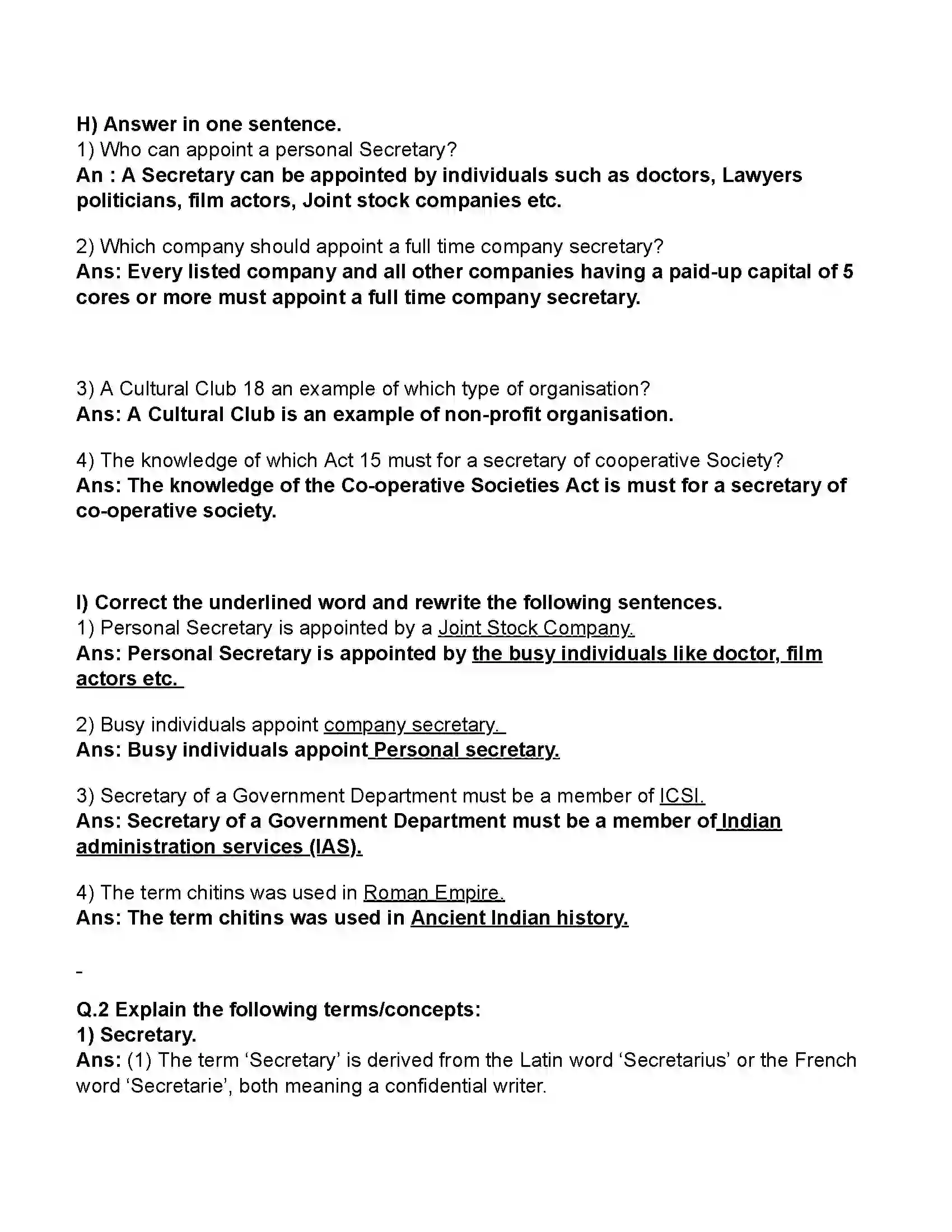 Maharashtra Board Class 11th Secretarial Practice Secretary Revision Note 4