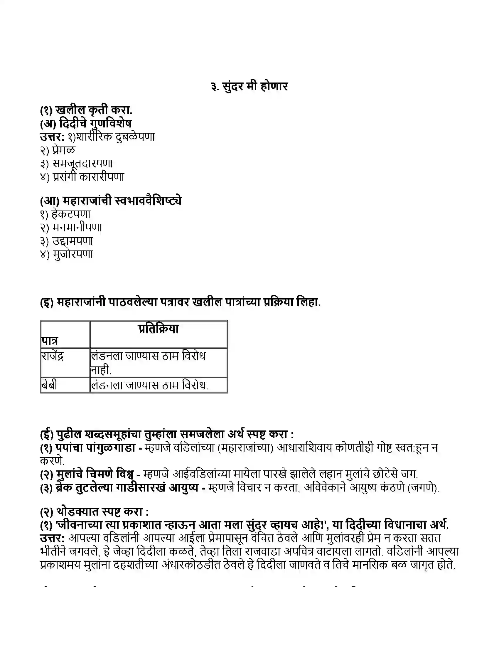 Maharashtra Board Class 11th मराठी भाग-३ सुंदर मी होणार Revision Note 1