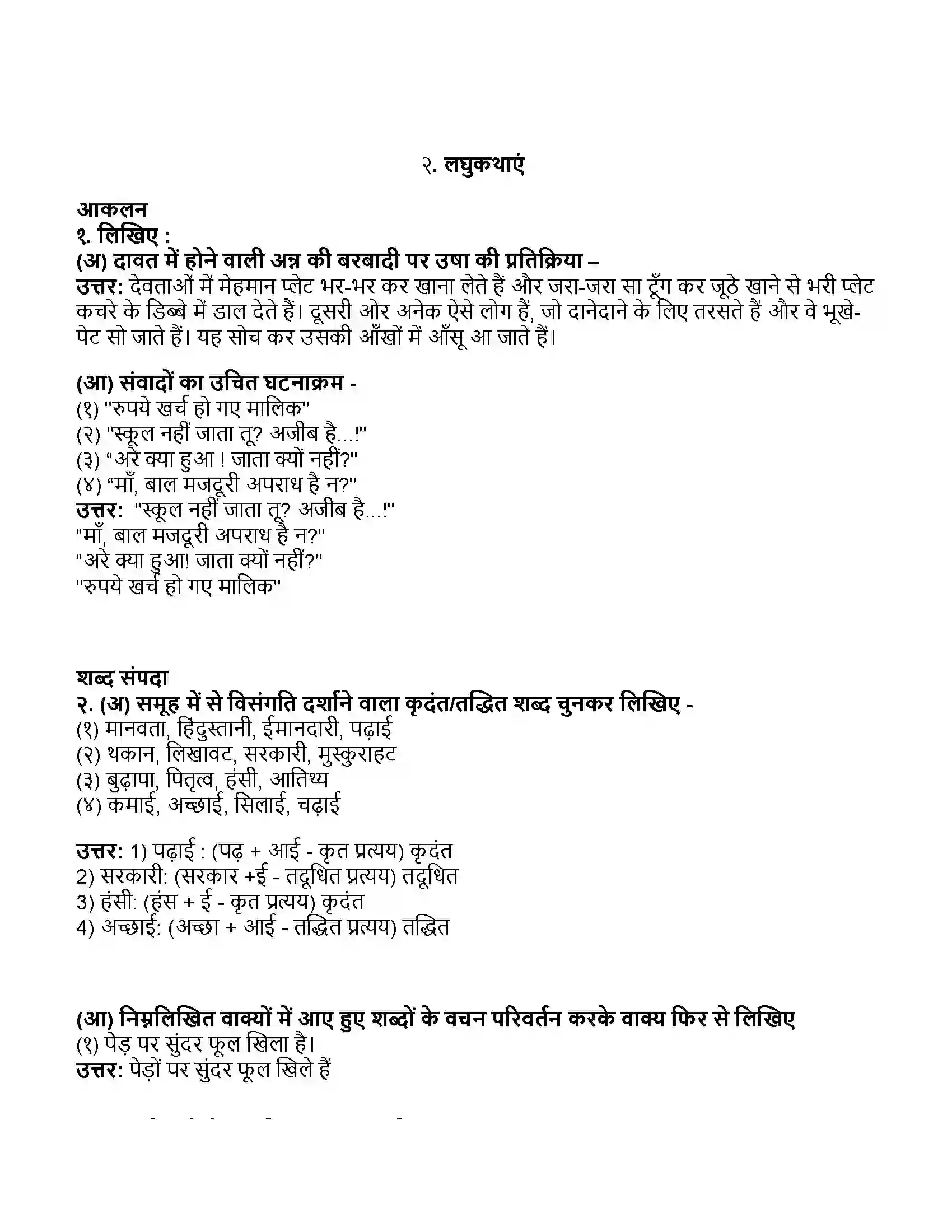 Maharashtra Board Class 11th हिन्दी लघुकथाएं Revision Note 1