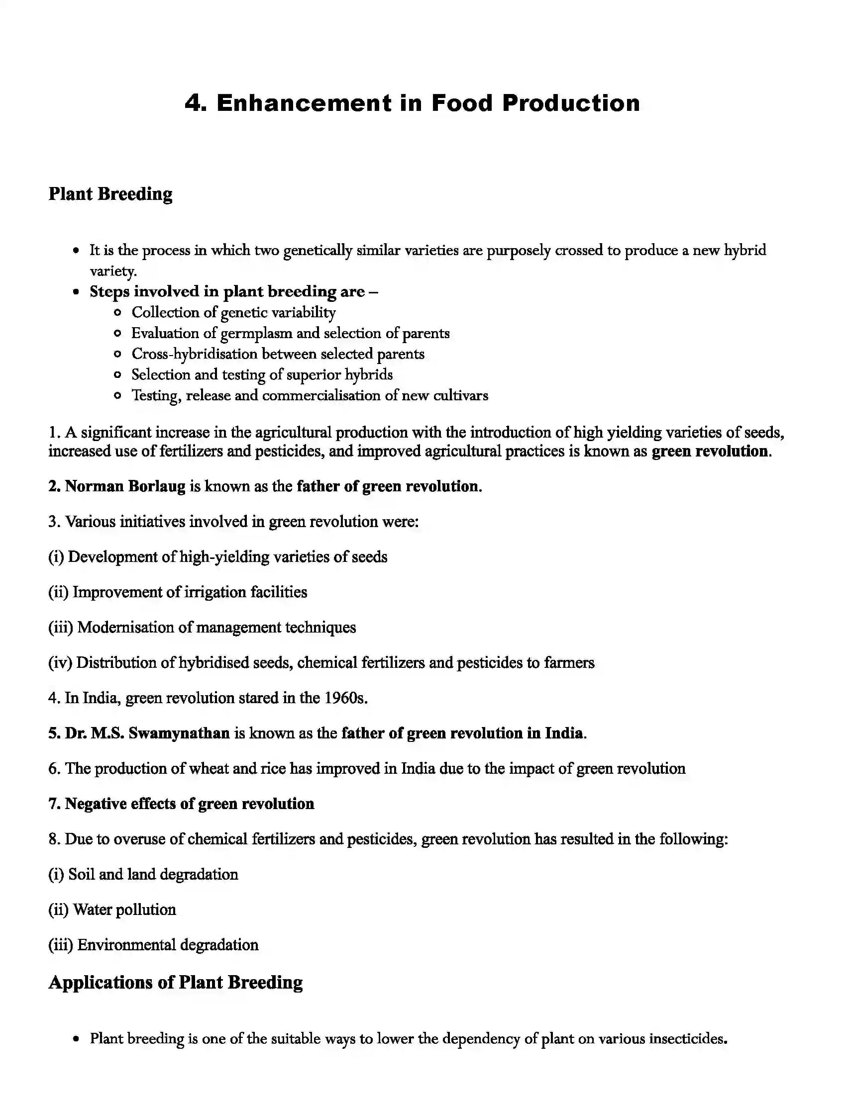 Maharashtra Board Class 12th Biology Enhancement in Food Production Revision Note 1