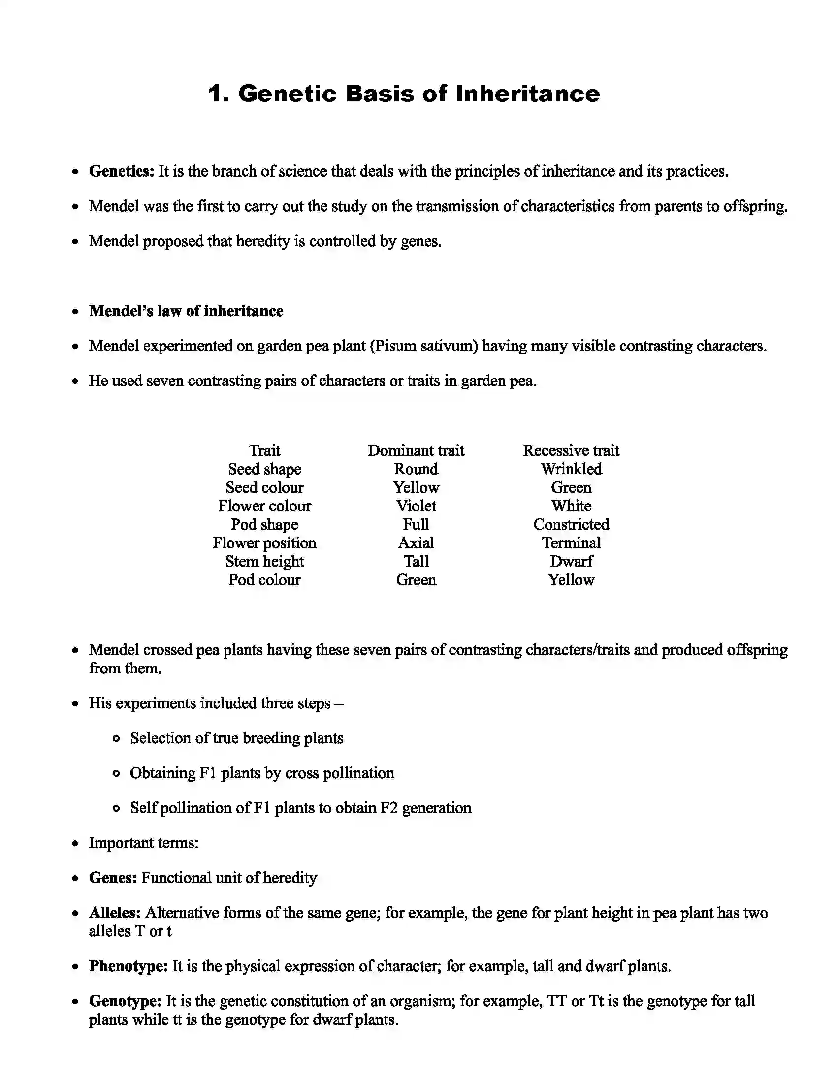 Maharashtra Board Class 12th Biology Genetic Basis of Inheritance Revision Note 1