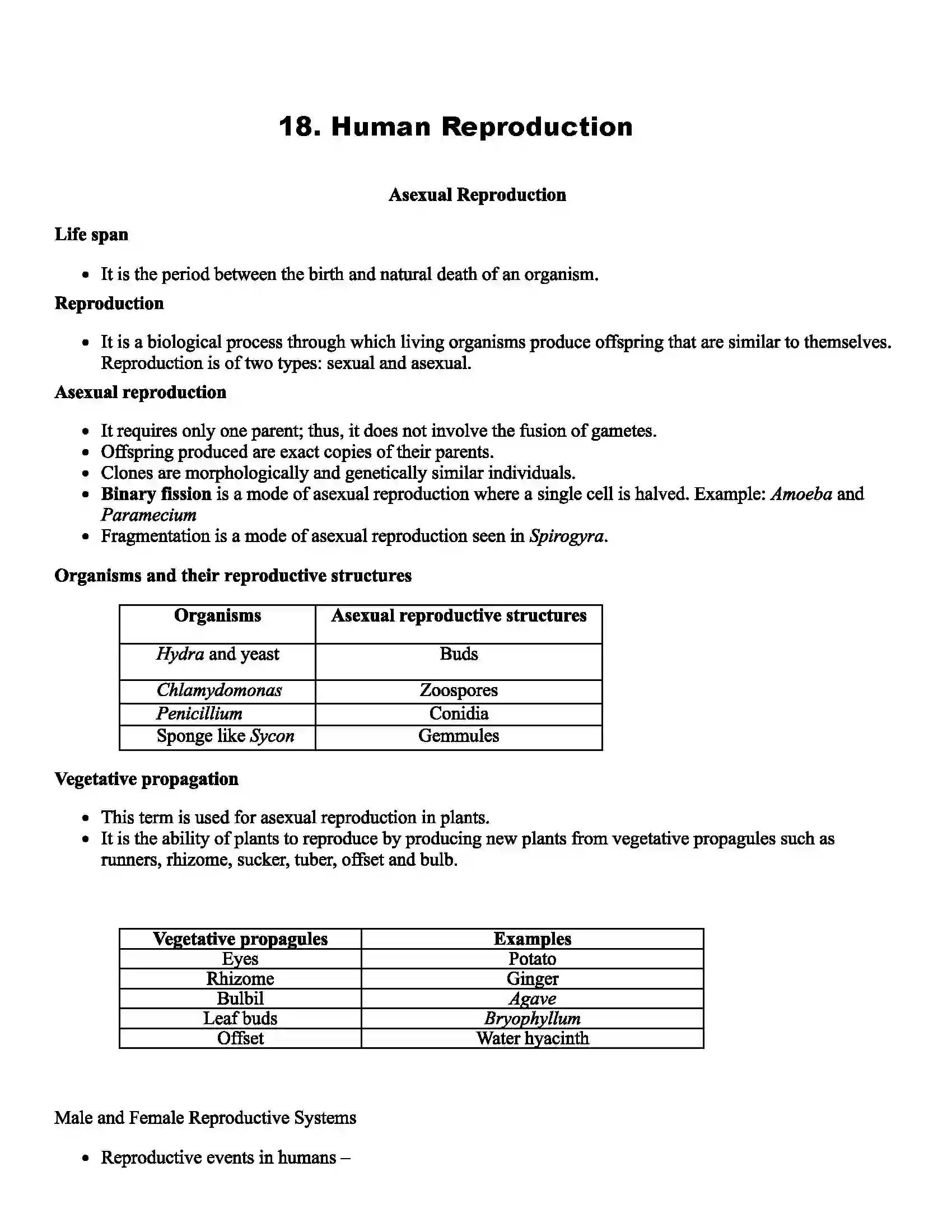Maharashtra Board Class 12th Biology Human Reproduction Revision Note 1