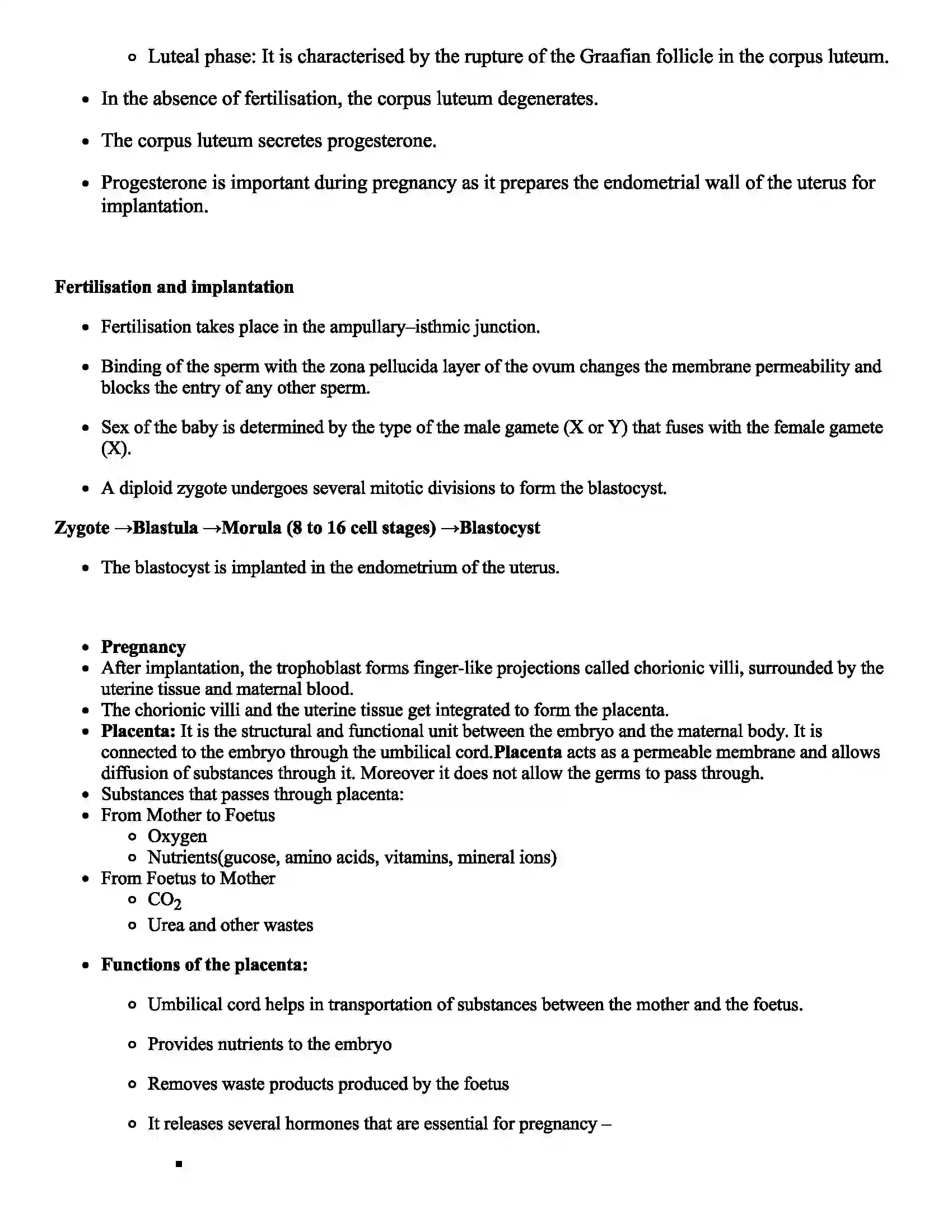 Maharashtra Board Class 12th Biology Human Reproduction Revision Note 6