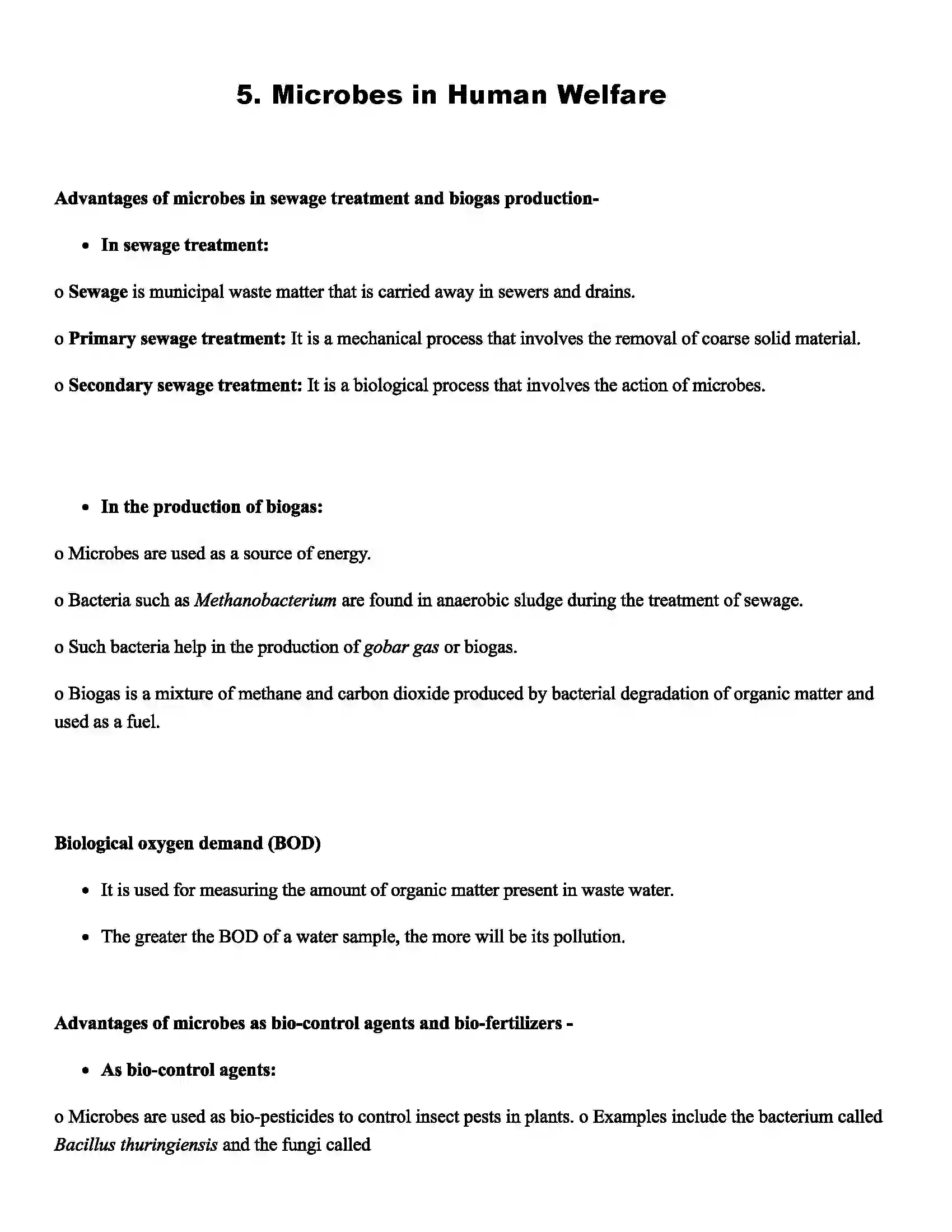 Maharashtra Board Class 12th Biology Microbes in Human Welfare Revision Note 1