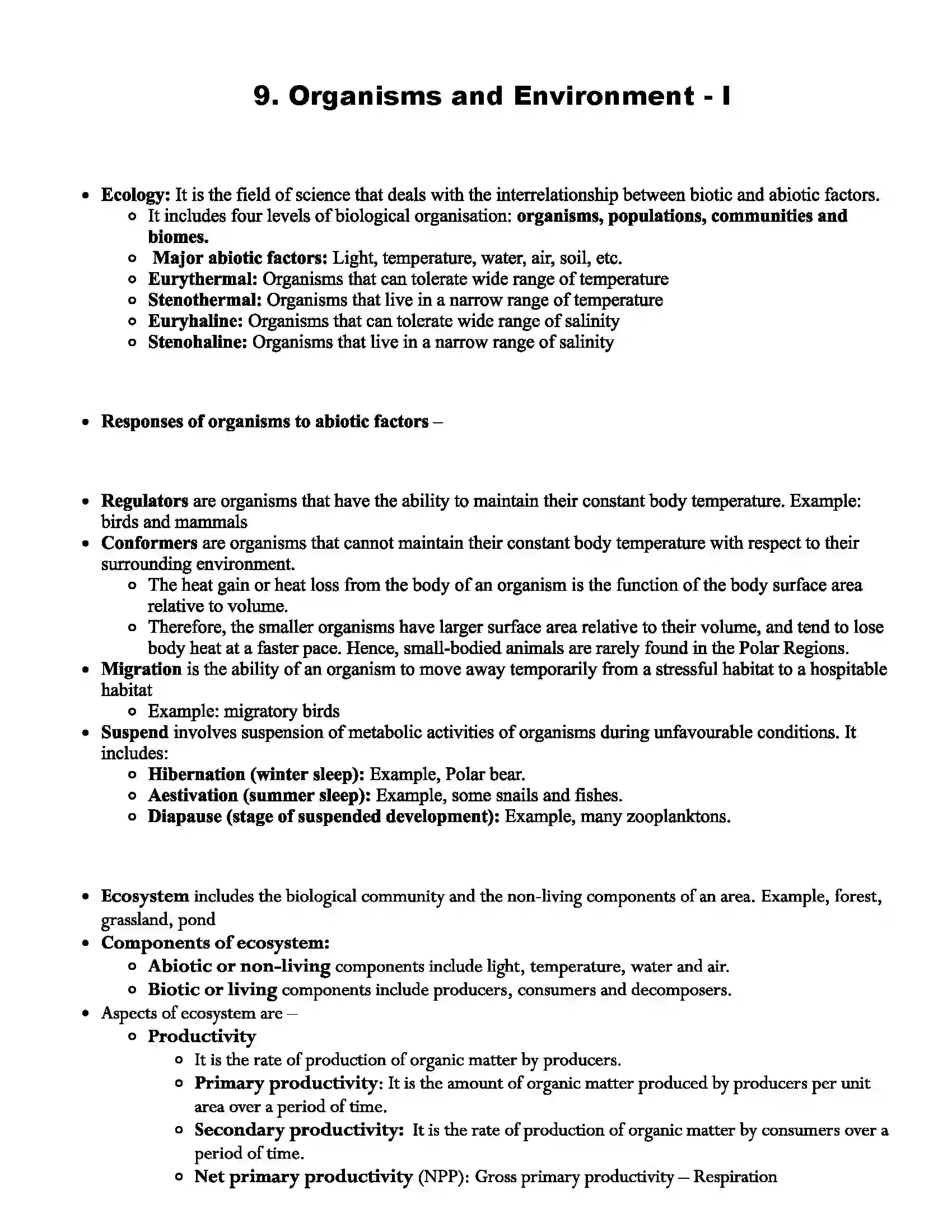 Maharashtra Board Class 12th Biology Organisms and Environment - I Revision Note 1