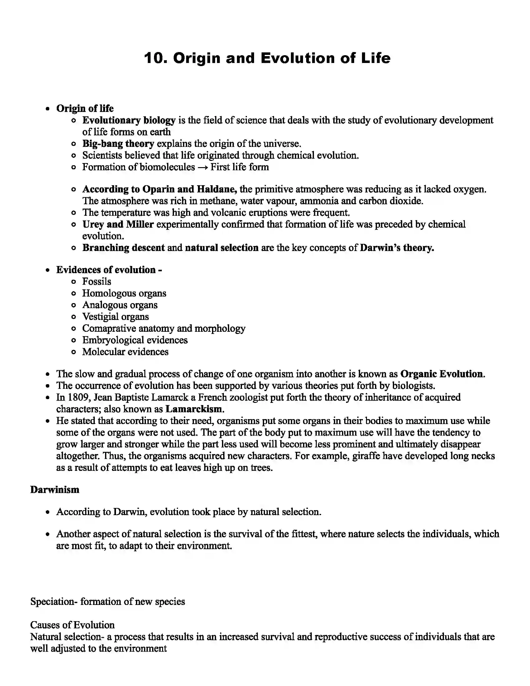 Maharashtra Board Class 12th Biology Origin and Evolution of Life Revision Note 1