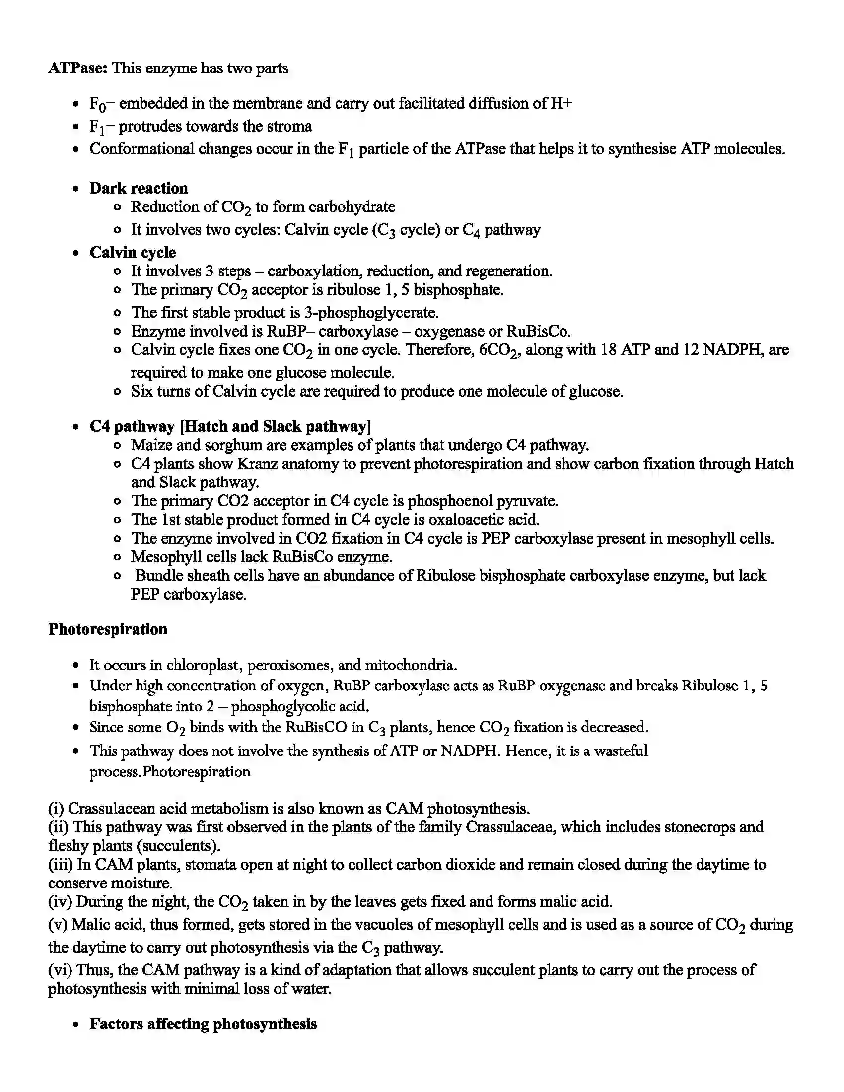 Maharashtra Board Class 12th Biology Photosynthesis Revision Note 3