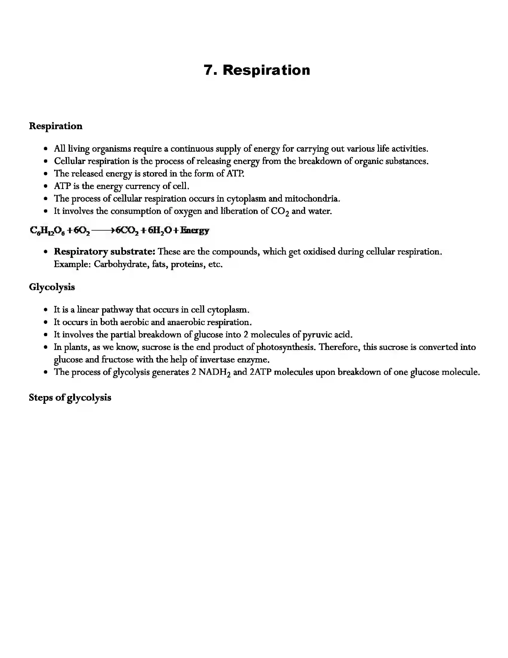 Maharashtra Board Class 12th Biology Respiration Revision Note 1