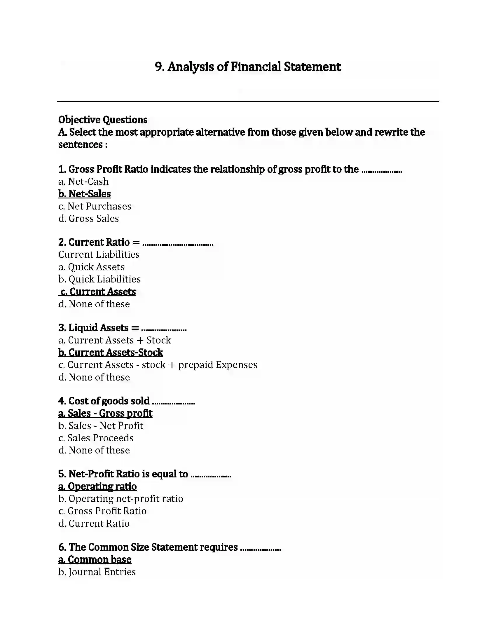 Maharashtra Board Class 12th Book-Keeping & Accountancy Analysis of Financial Statement Revision Note 1