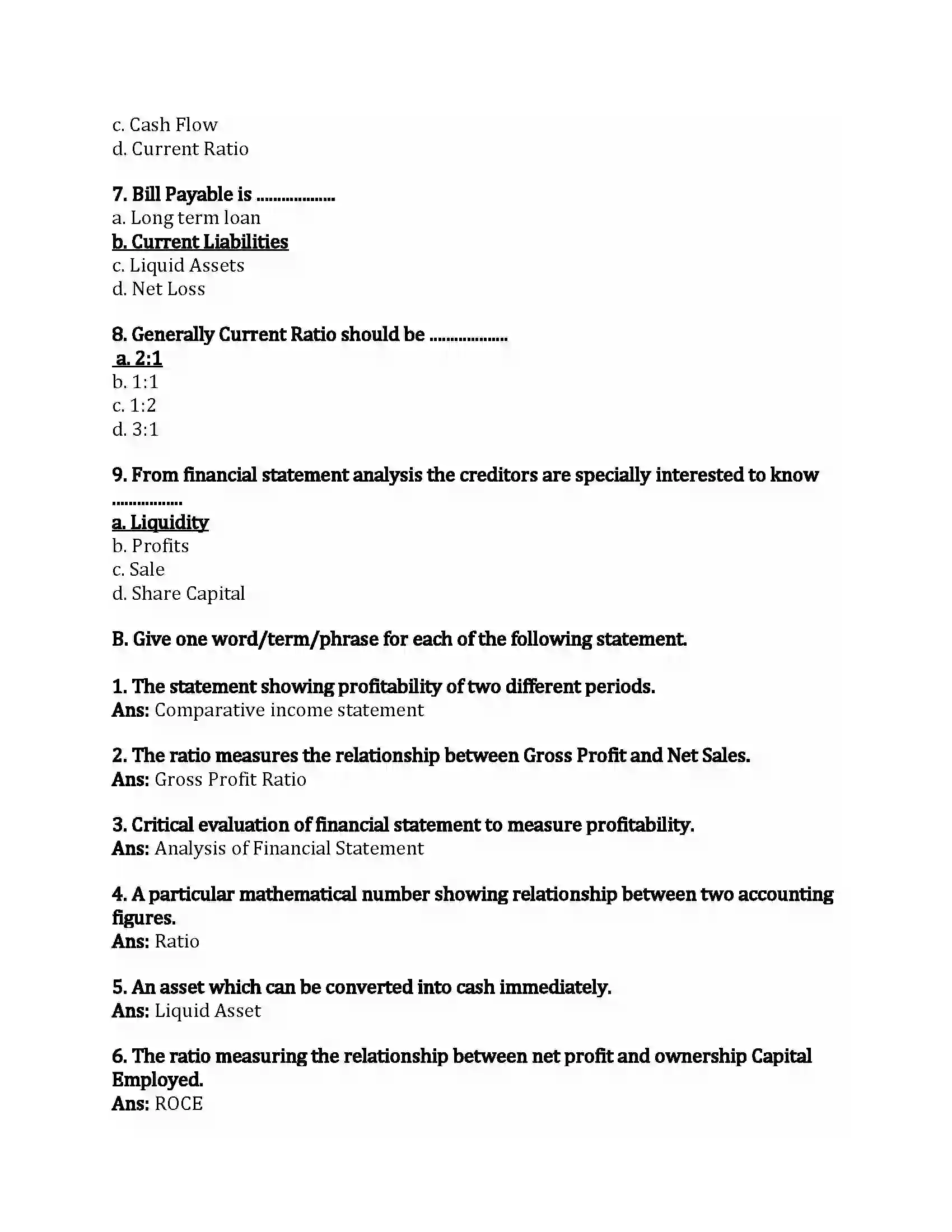 Maharashtra Board Class 12th Book-Keeping & Accountancy Analysis of Financial Statement Revision Note 2
