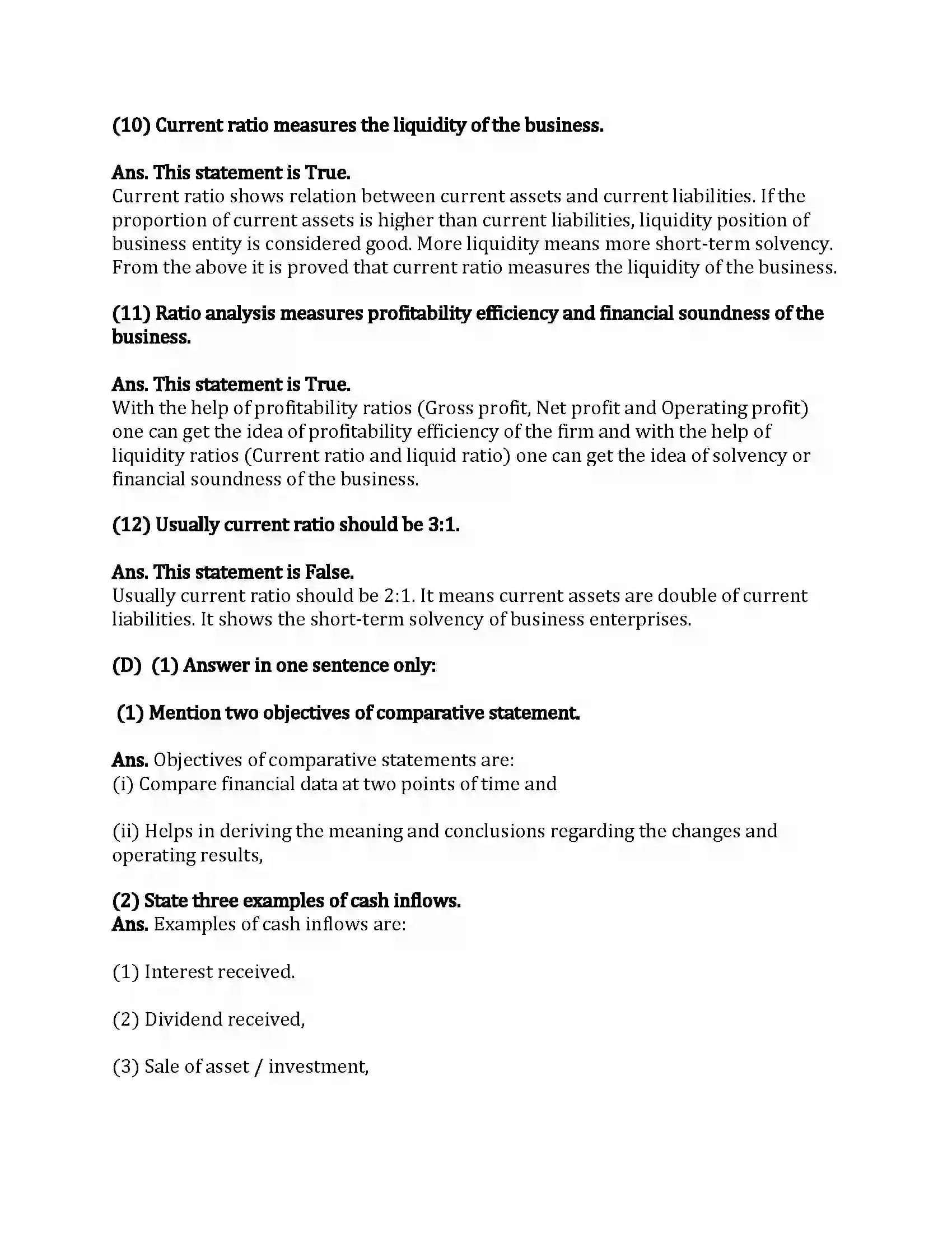 Maharashtra Board Class 12th Book-Keeping & Accountancy Analysis of Financial Statement Revision Note 5