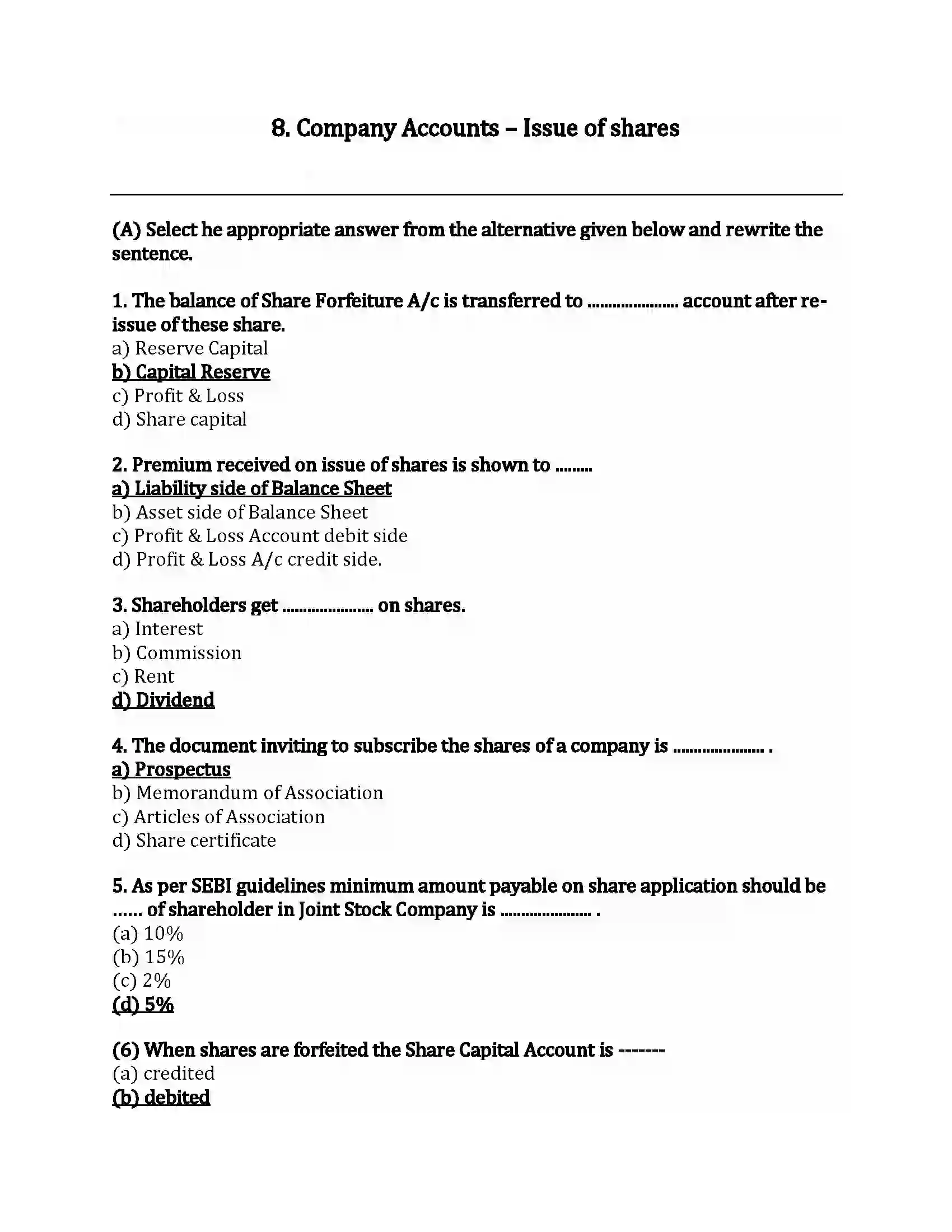 Maharashtra Board Class 12th Book-Keeping & Accountancy Company Accounts – Issue of shares Revision Note 1